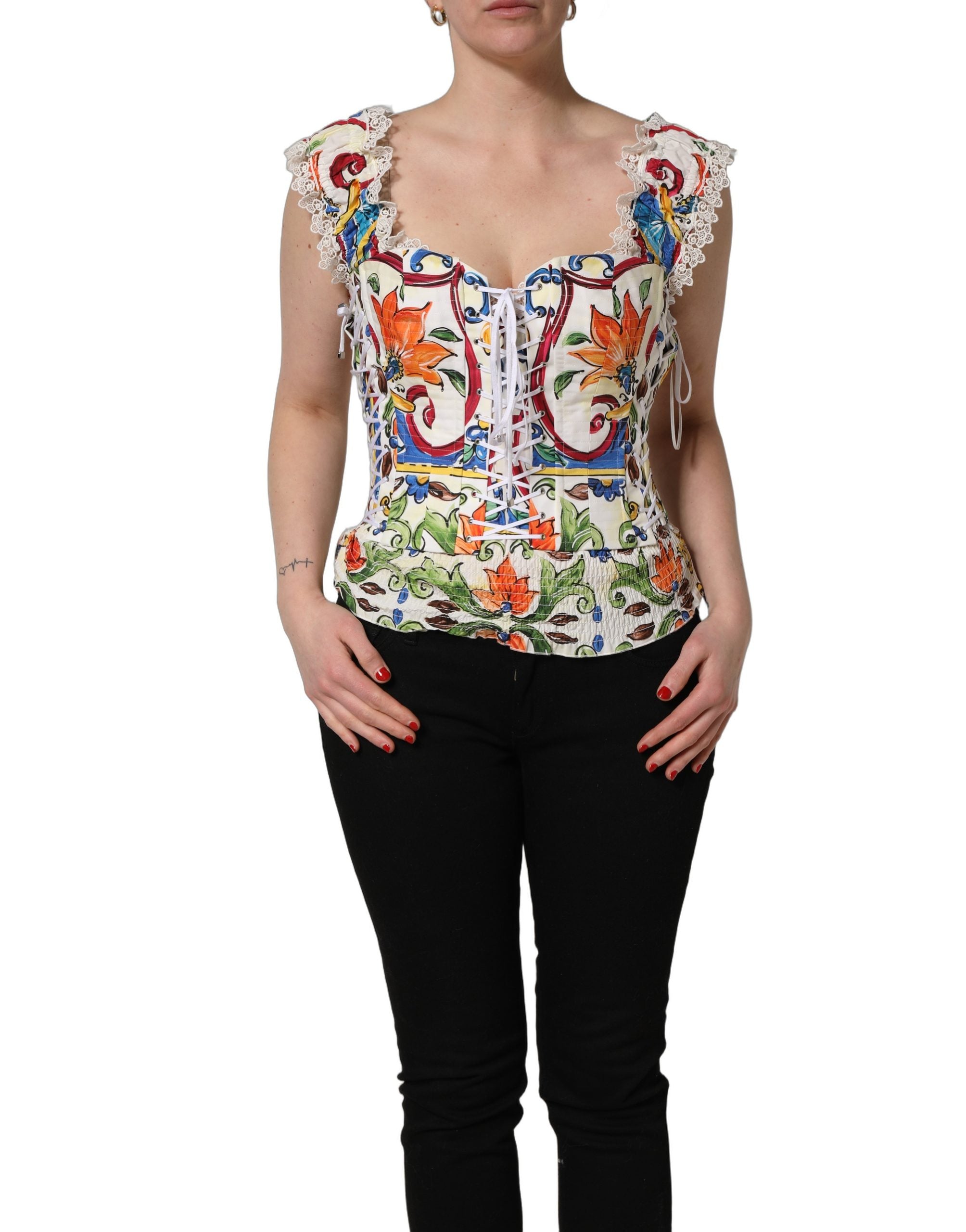 Multicolor Majolica Corset Sleeveless Top