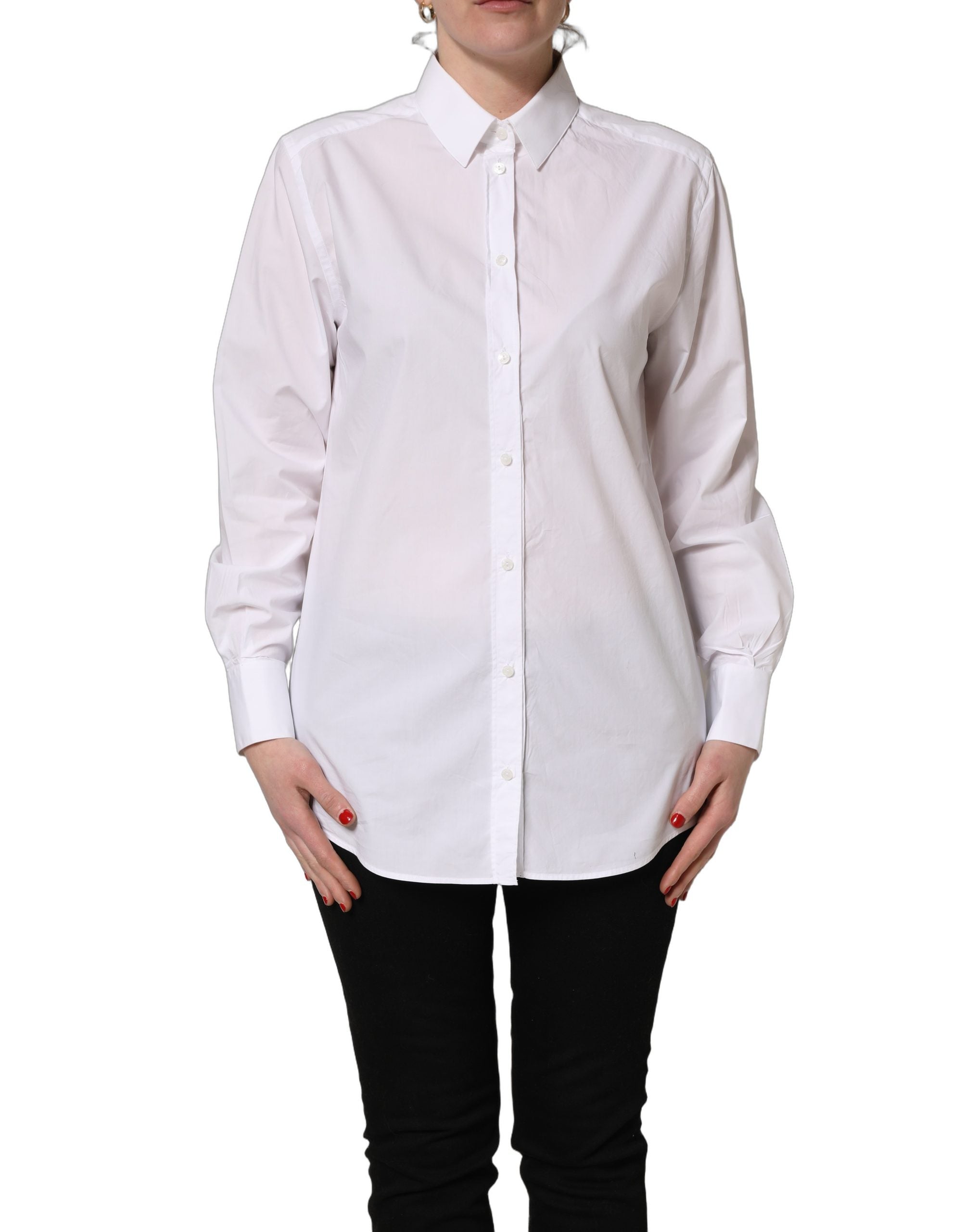 White Cotton Long Sleeve Button-Up Shirt Top