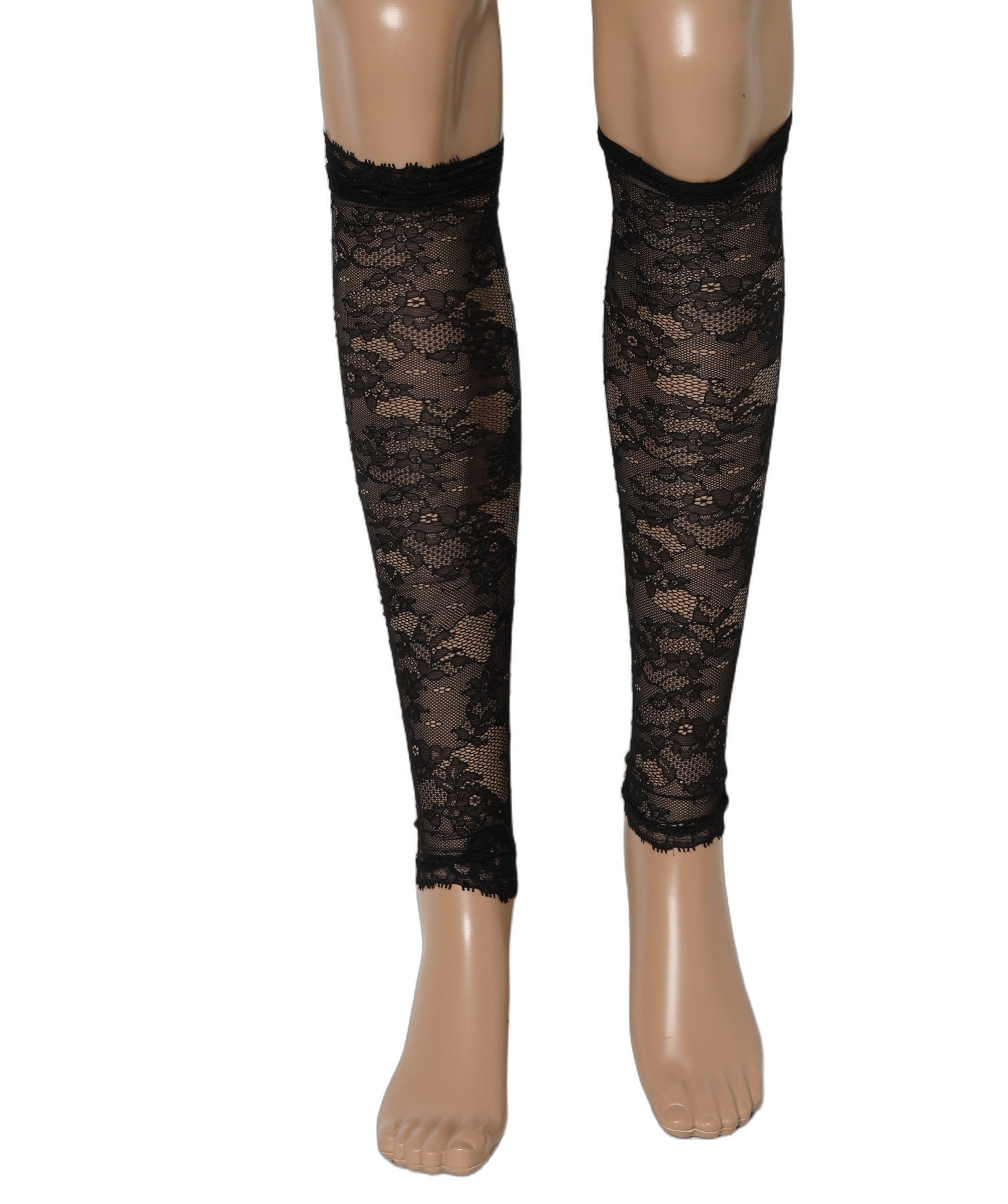 Black Floral Lace Nylon Stretch Knee Socks