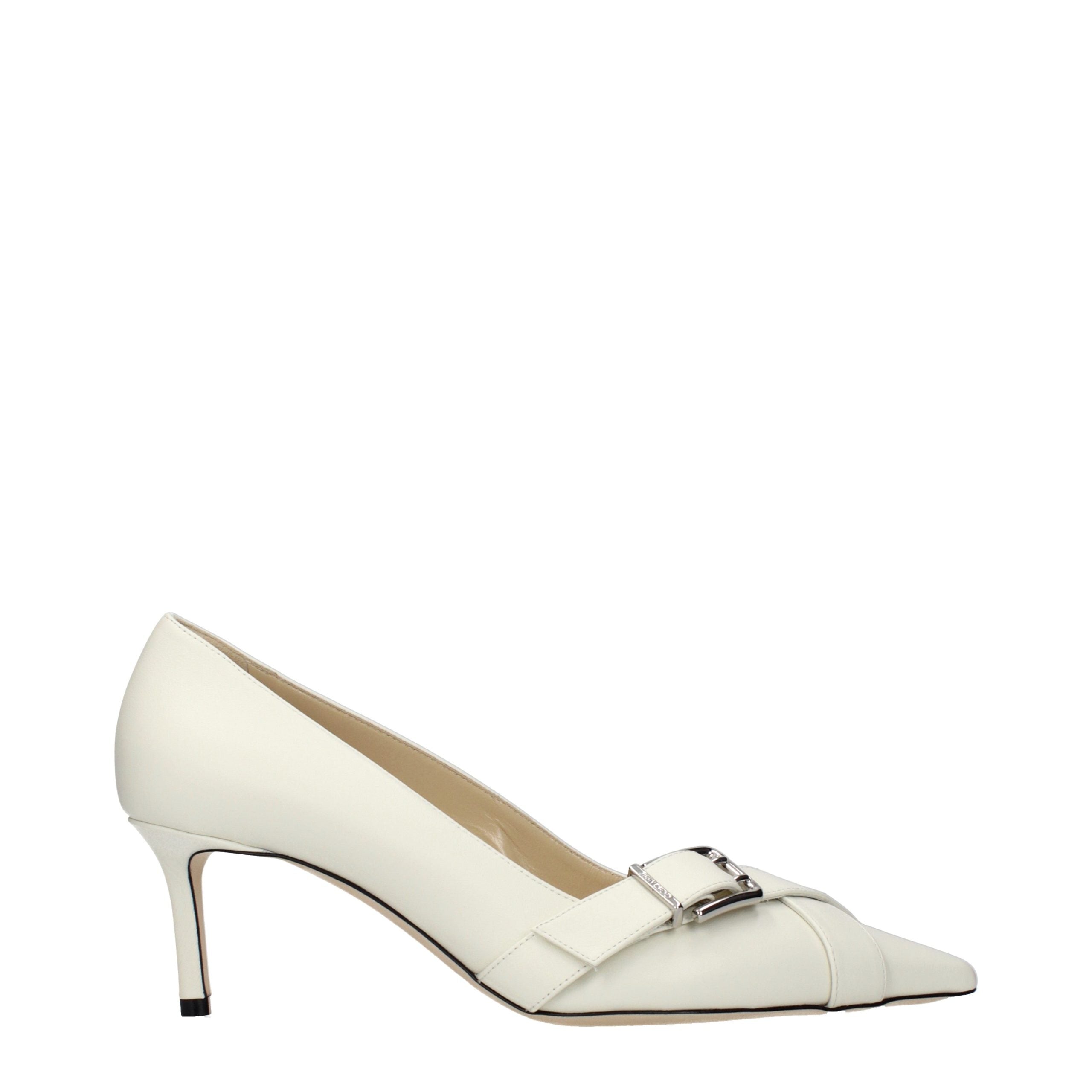 White Leather Mid Heel Pumps