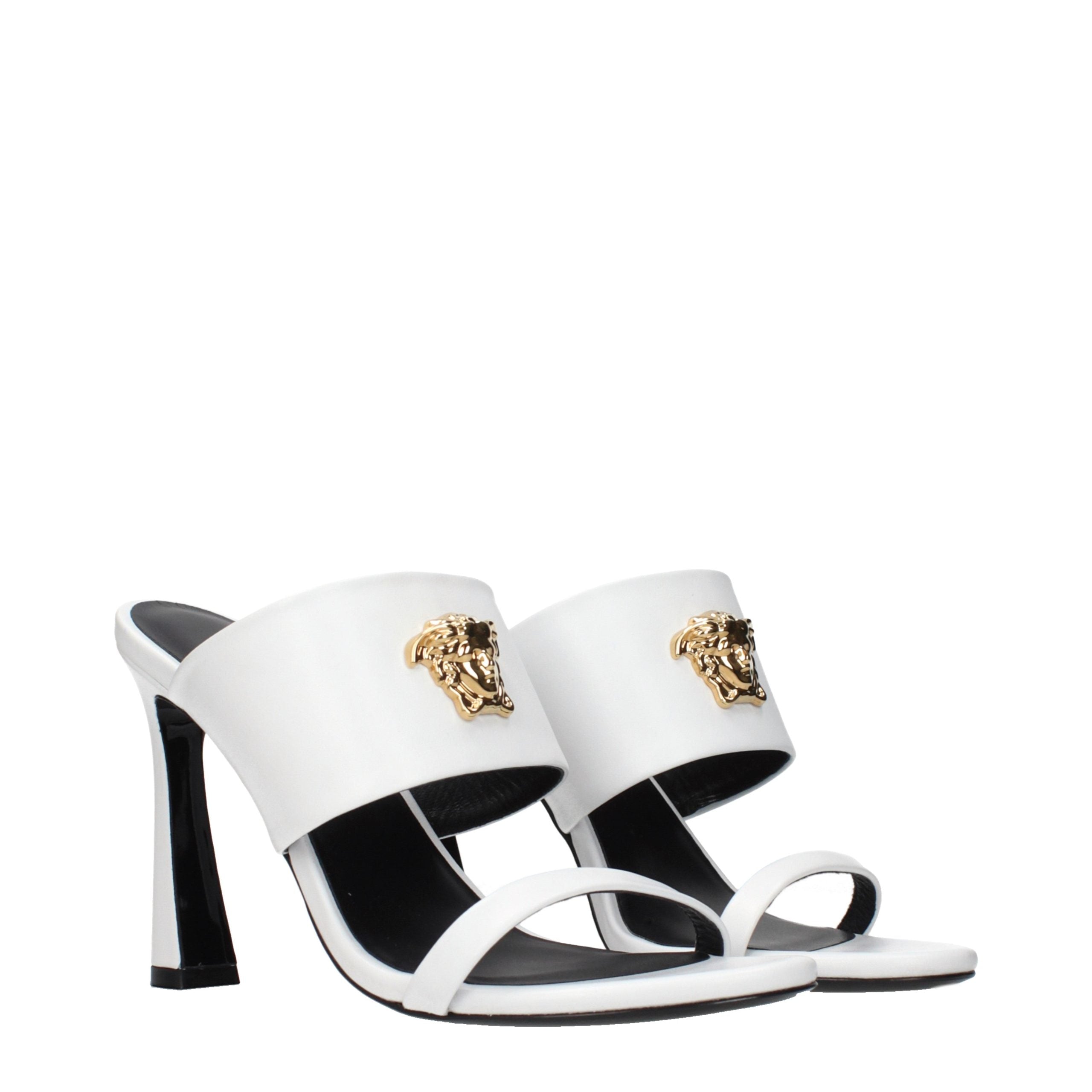White Leather Stiletto Heel Sandals