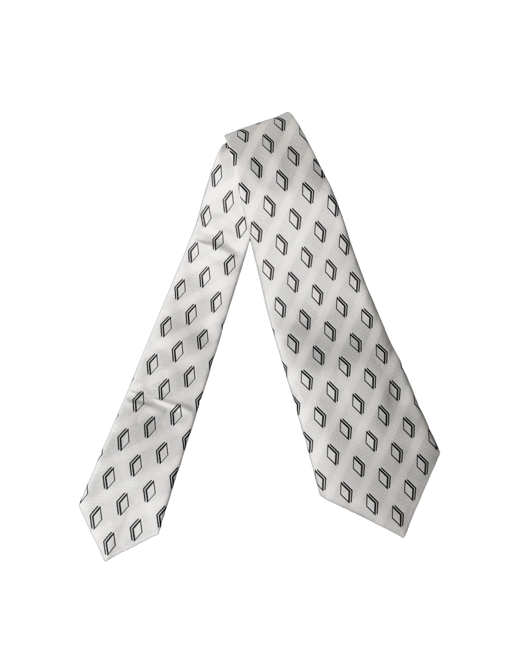 White Patterned Silk Adjustable Women Tied Necktie Tie