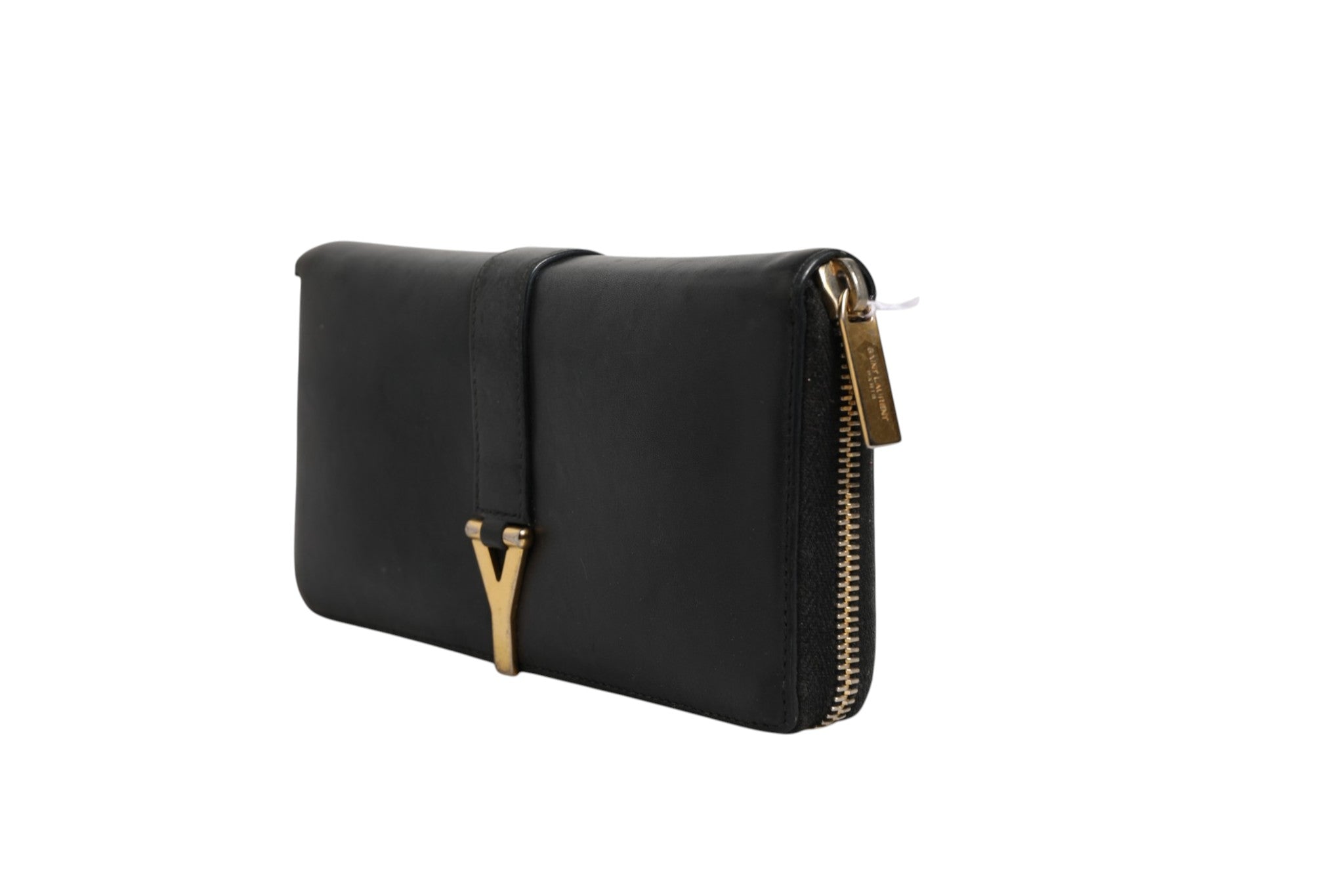 Black and Gold leather logo zip wallet