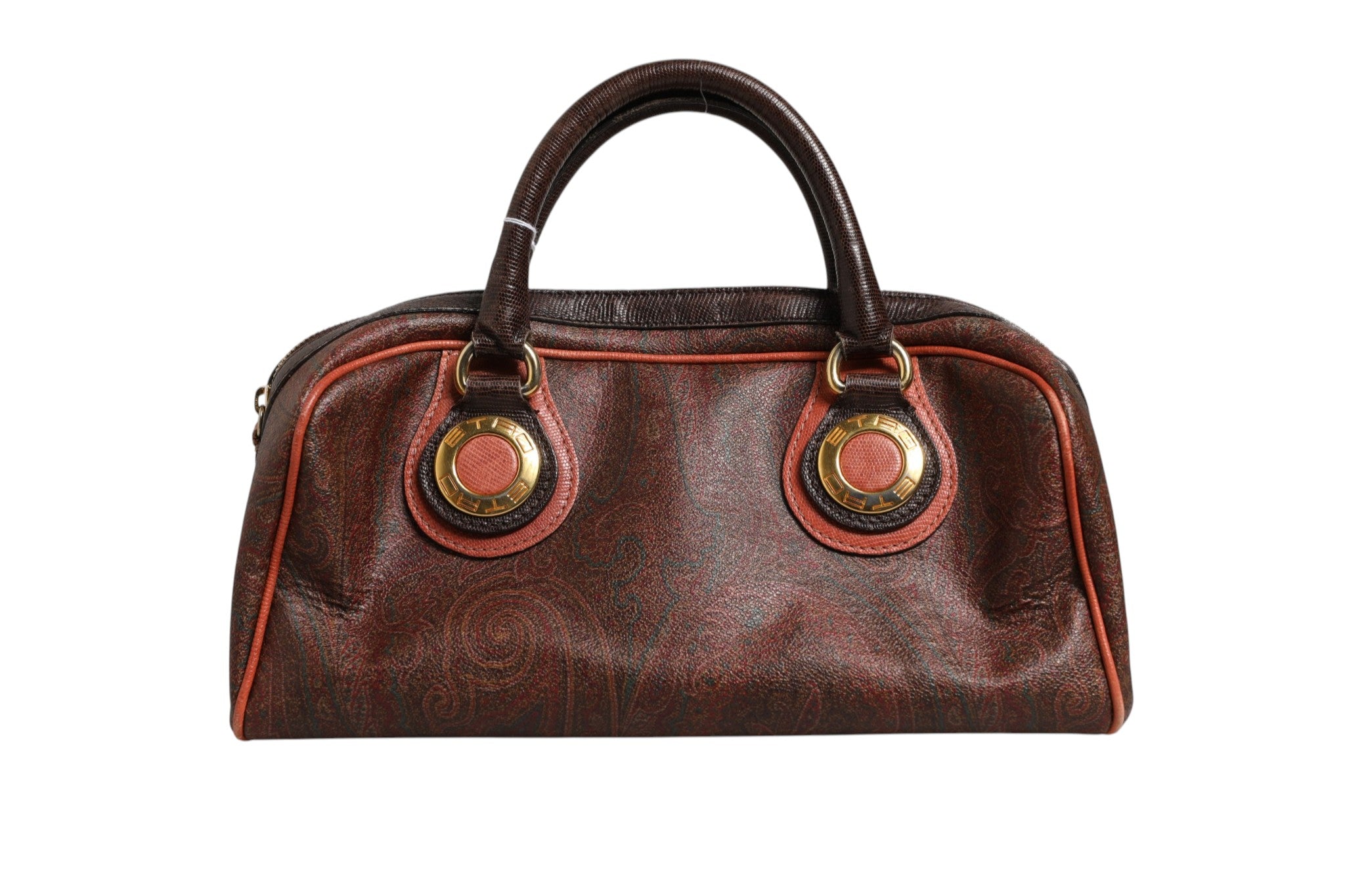 Pattern red, brown, gold canvas duffel bag