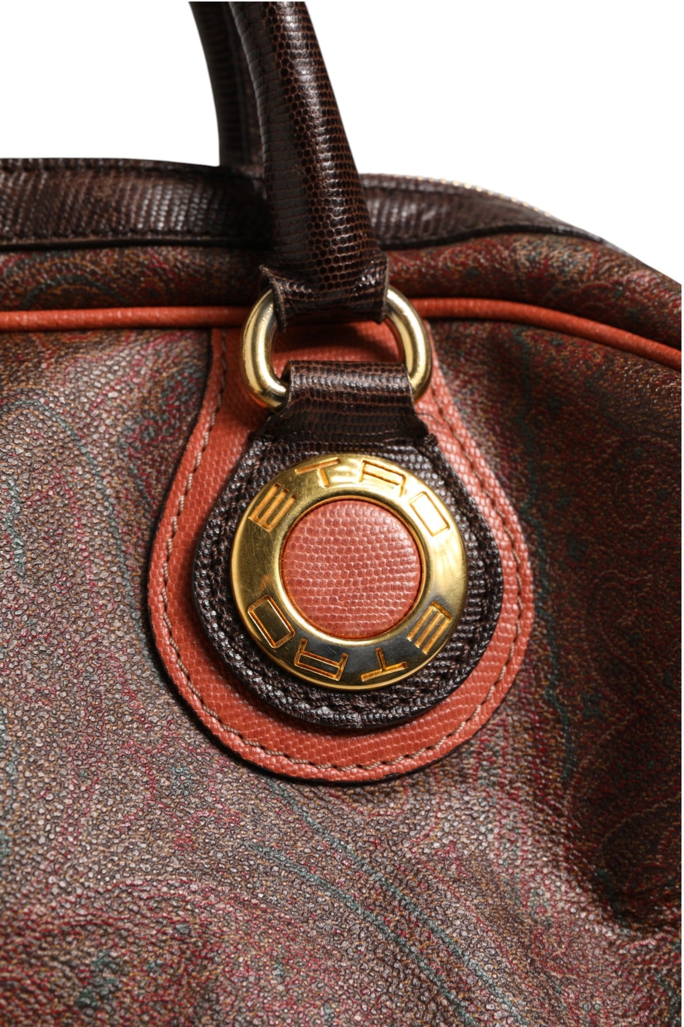 Pattern red, brown, gold canvas duffel bag