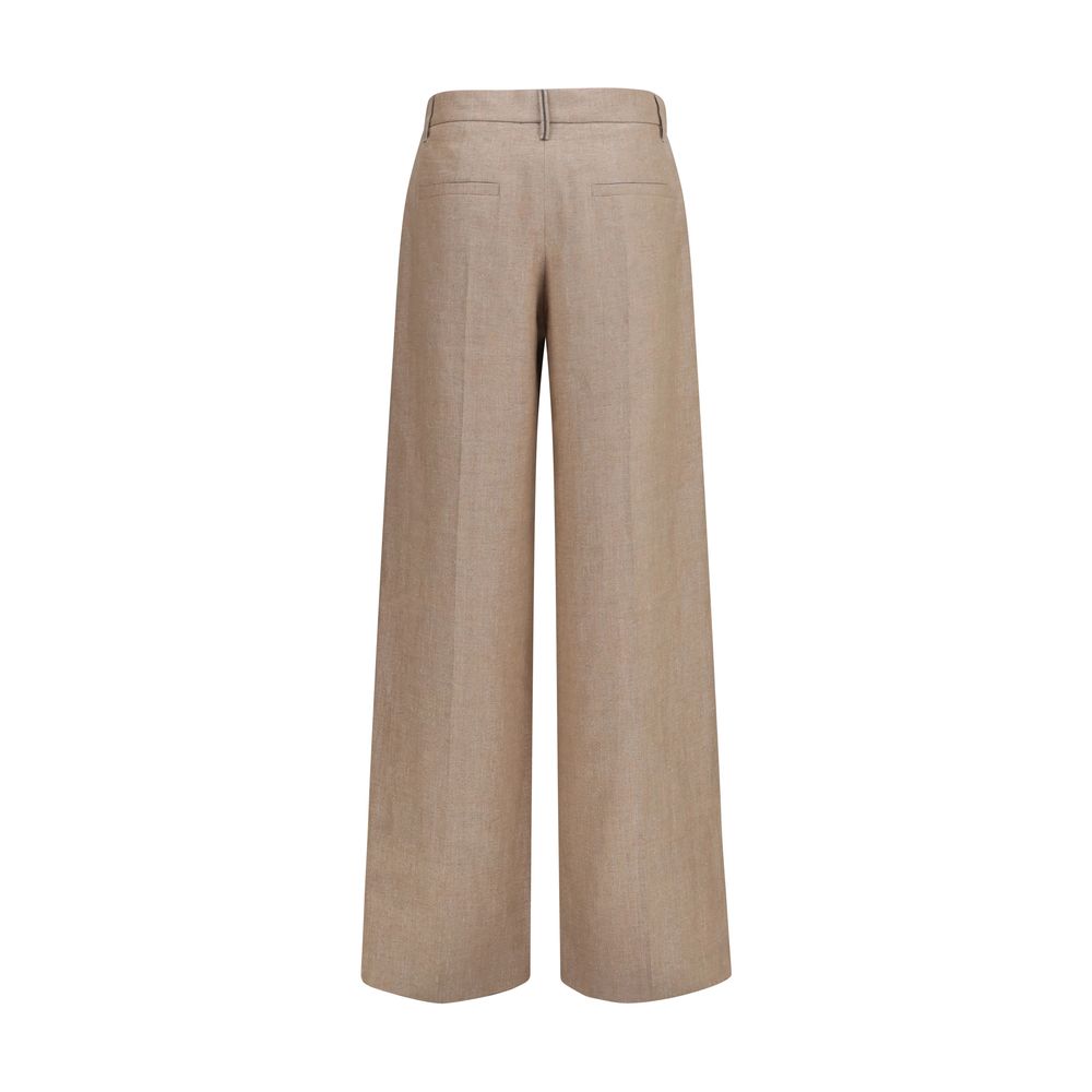Beige Linen Casual Pants