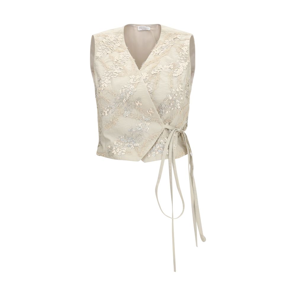 Beige Cotton Sleveless Jacket