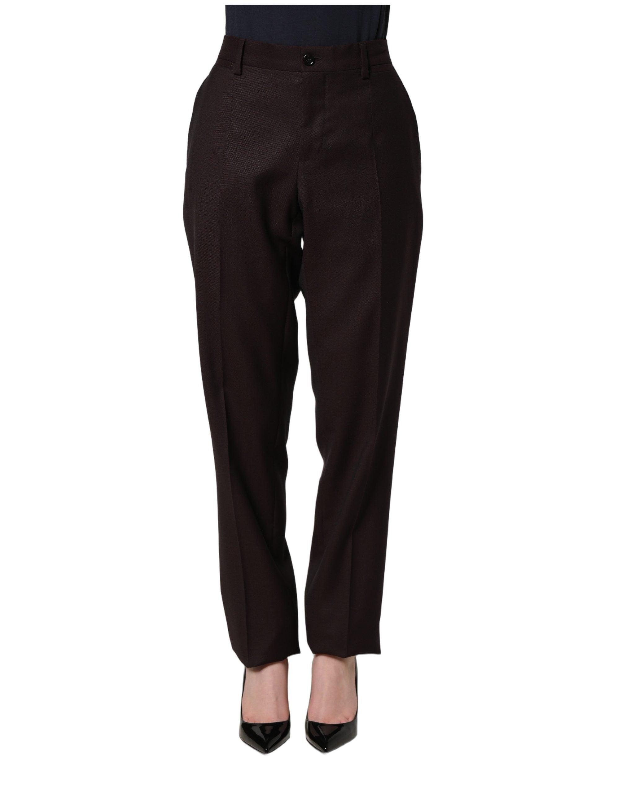 Brown Straight Leg Dress Silk Trousers Pants
