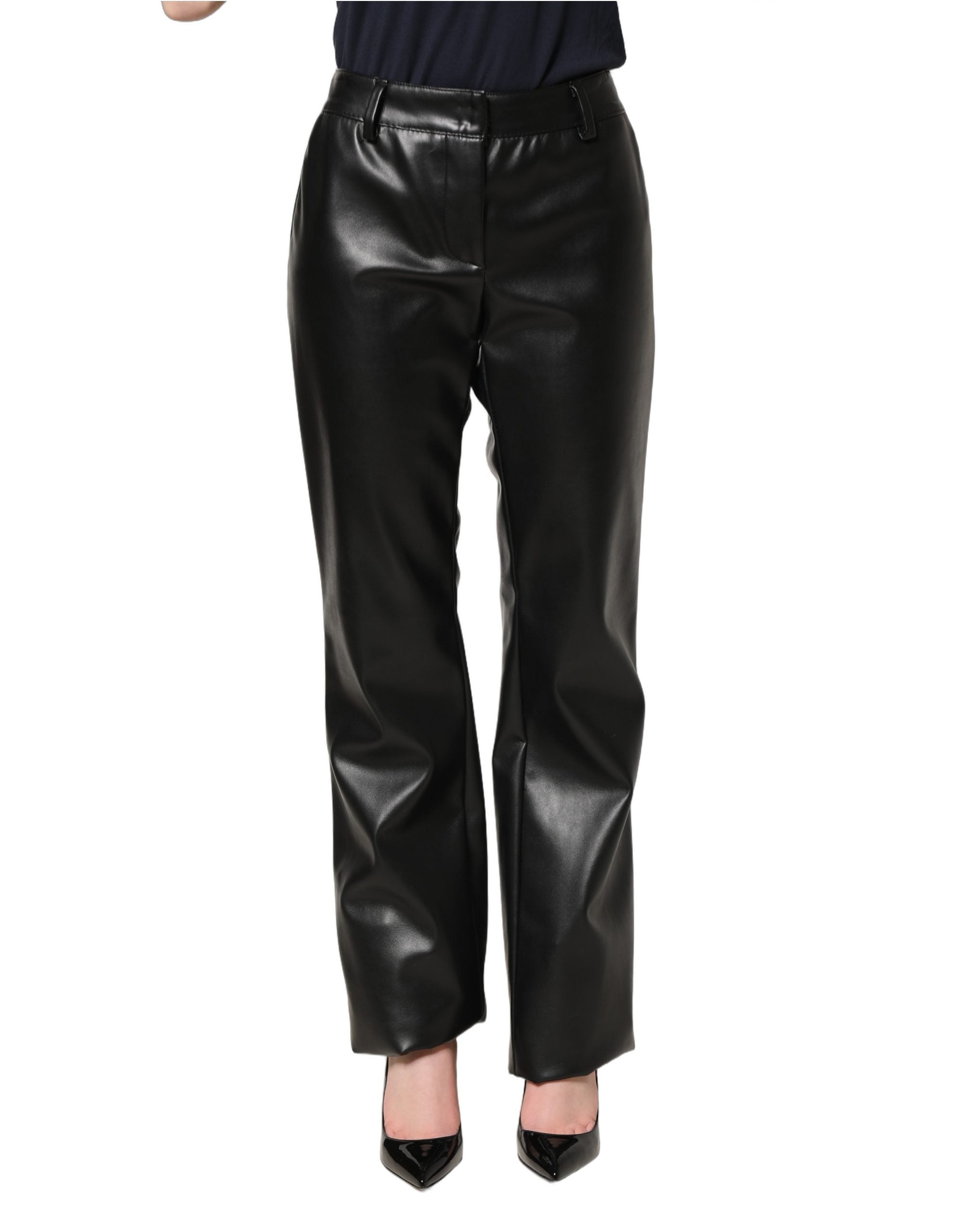 Black PU Leather High Waisted Trouser Pants