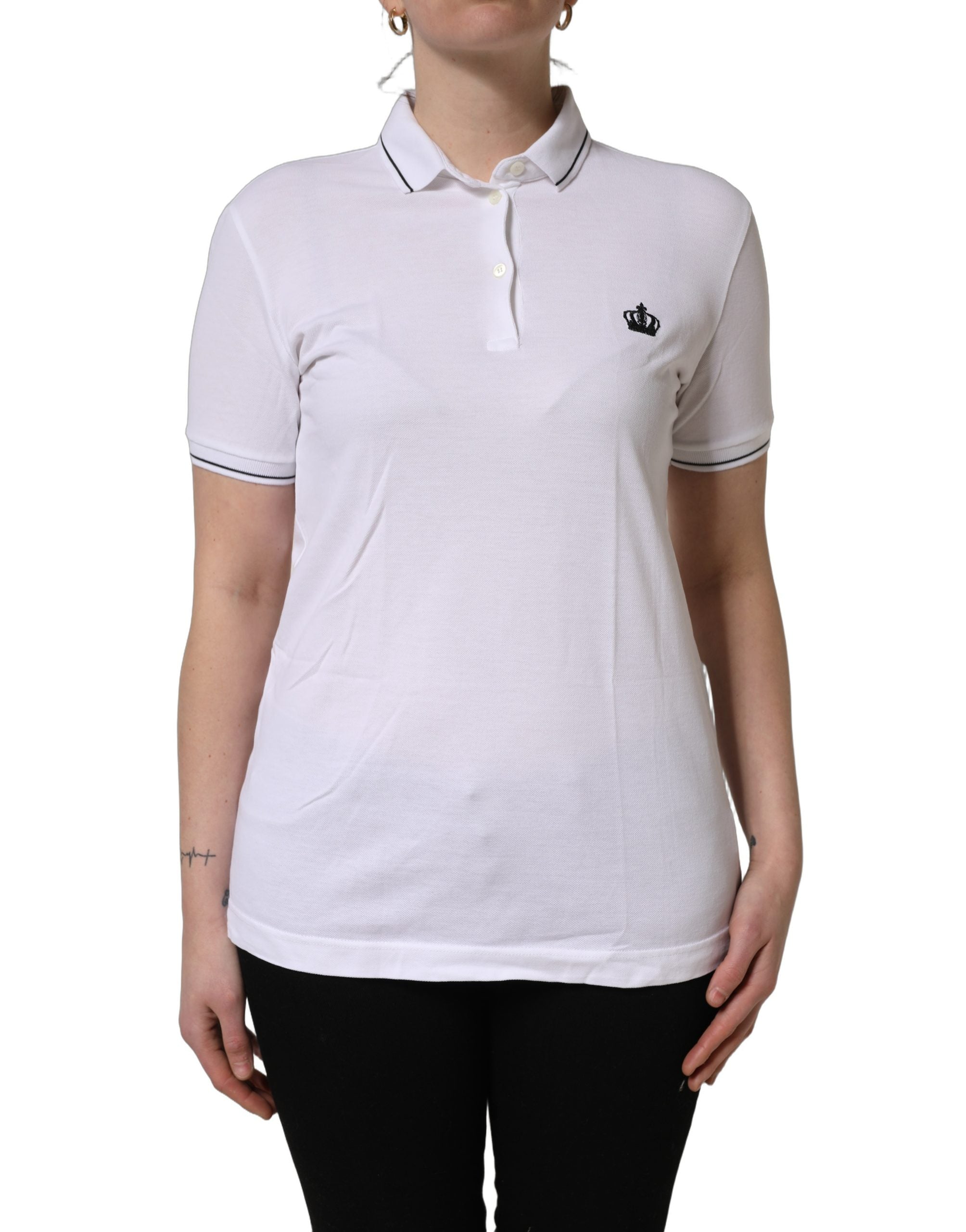 White Crown Cotton Short Sleeves Polo Top