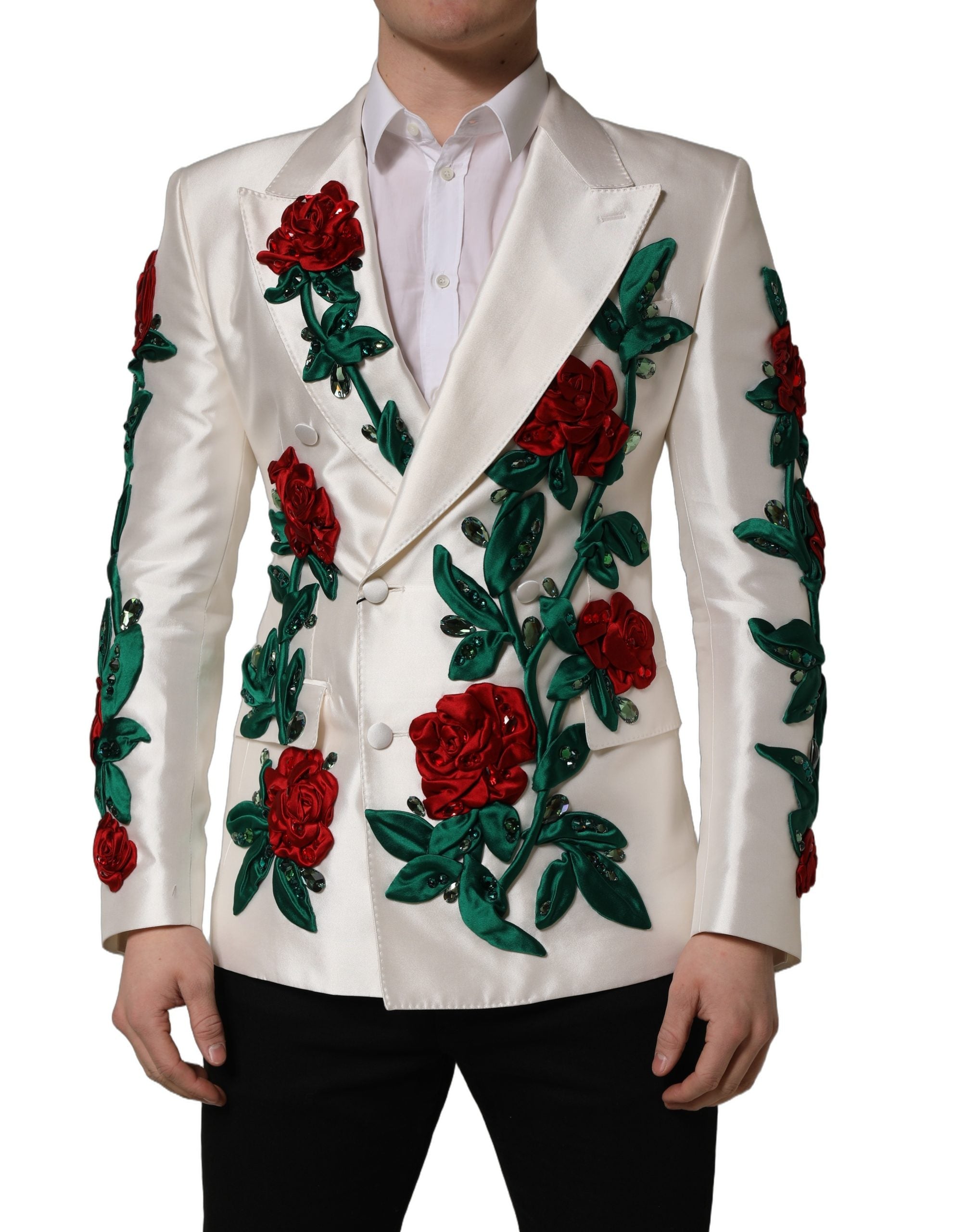 White Floral SICILIA Double Breasted Jacket
