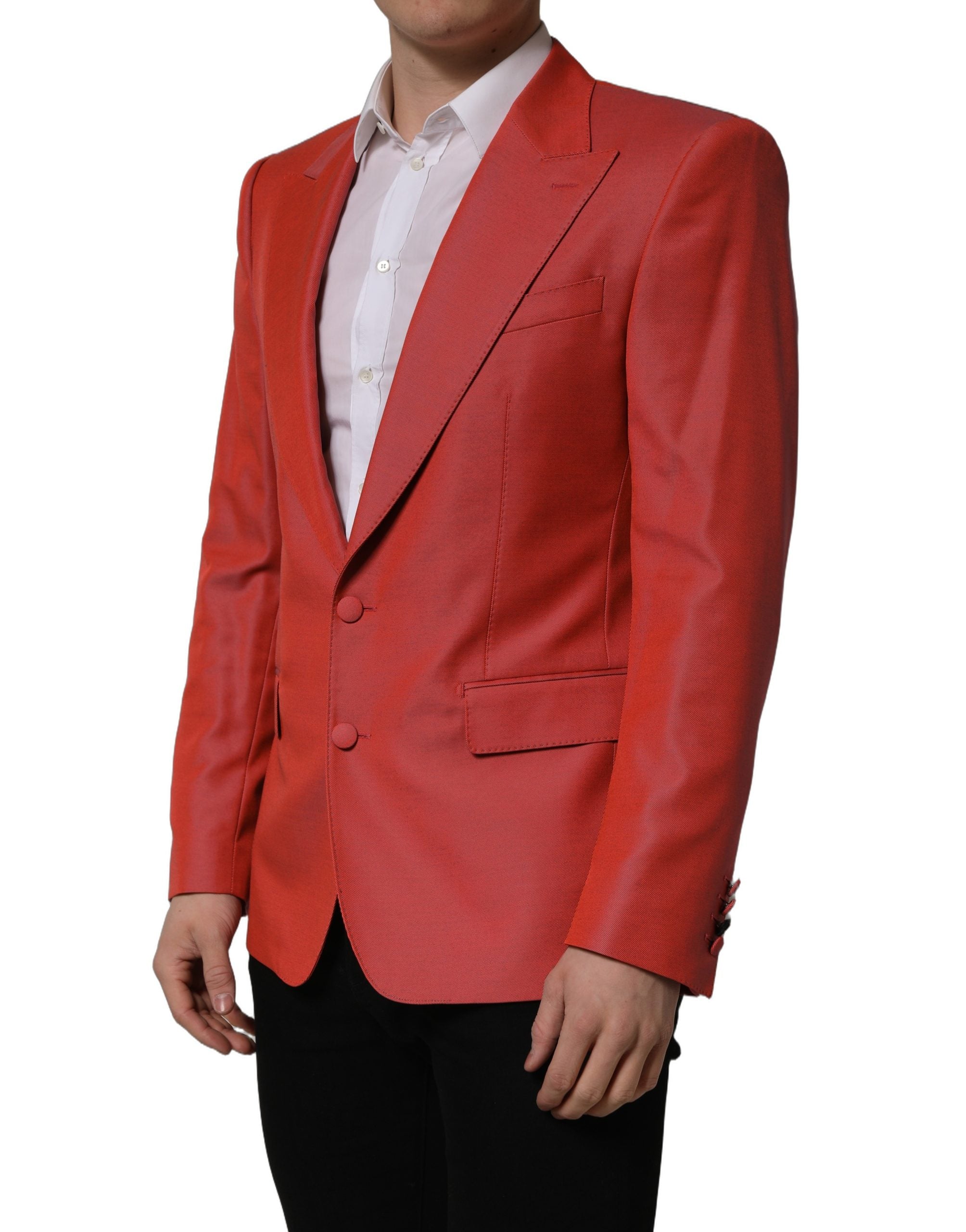 Red Wool Single Breasted Men Blazer Jacket