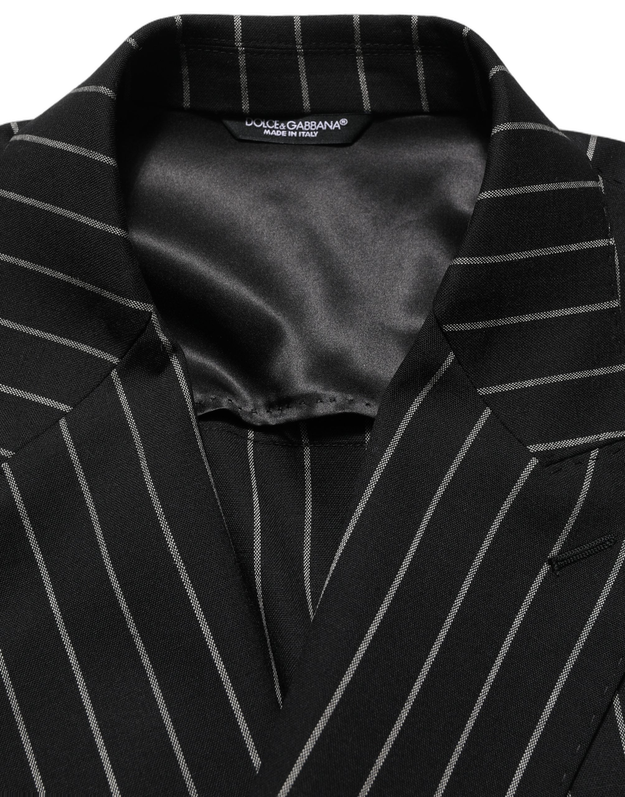 Black Stripes Wool Double Breasted Jacket