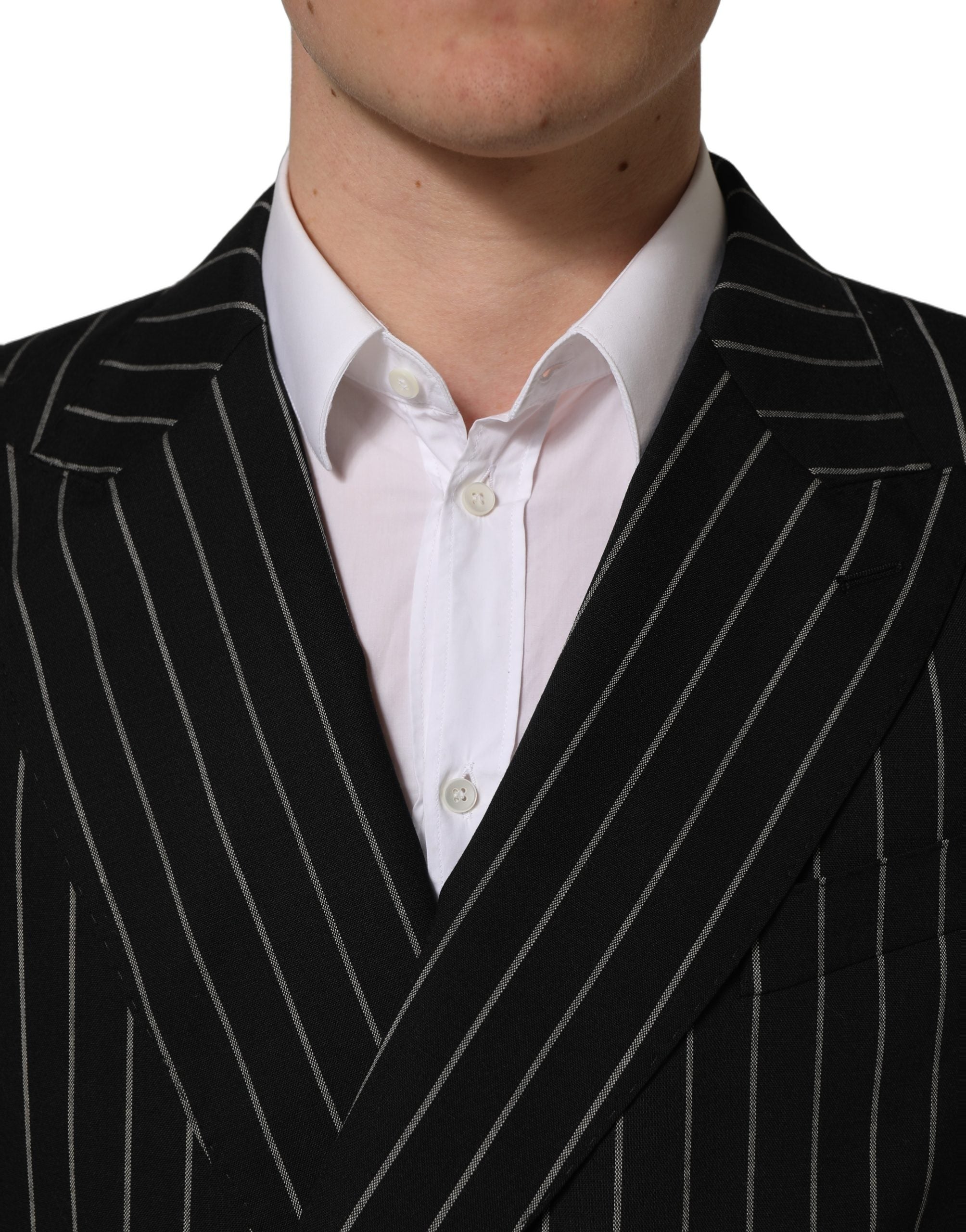 Black Stripes Wool Double Breasted Jacket