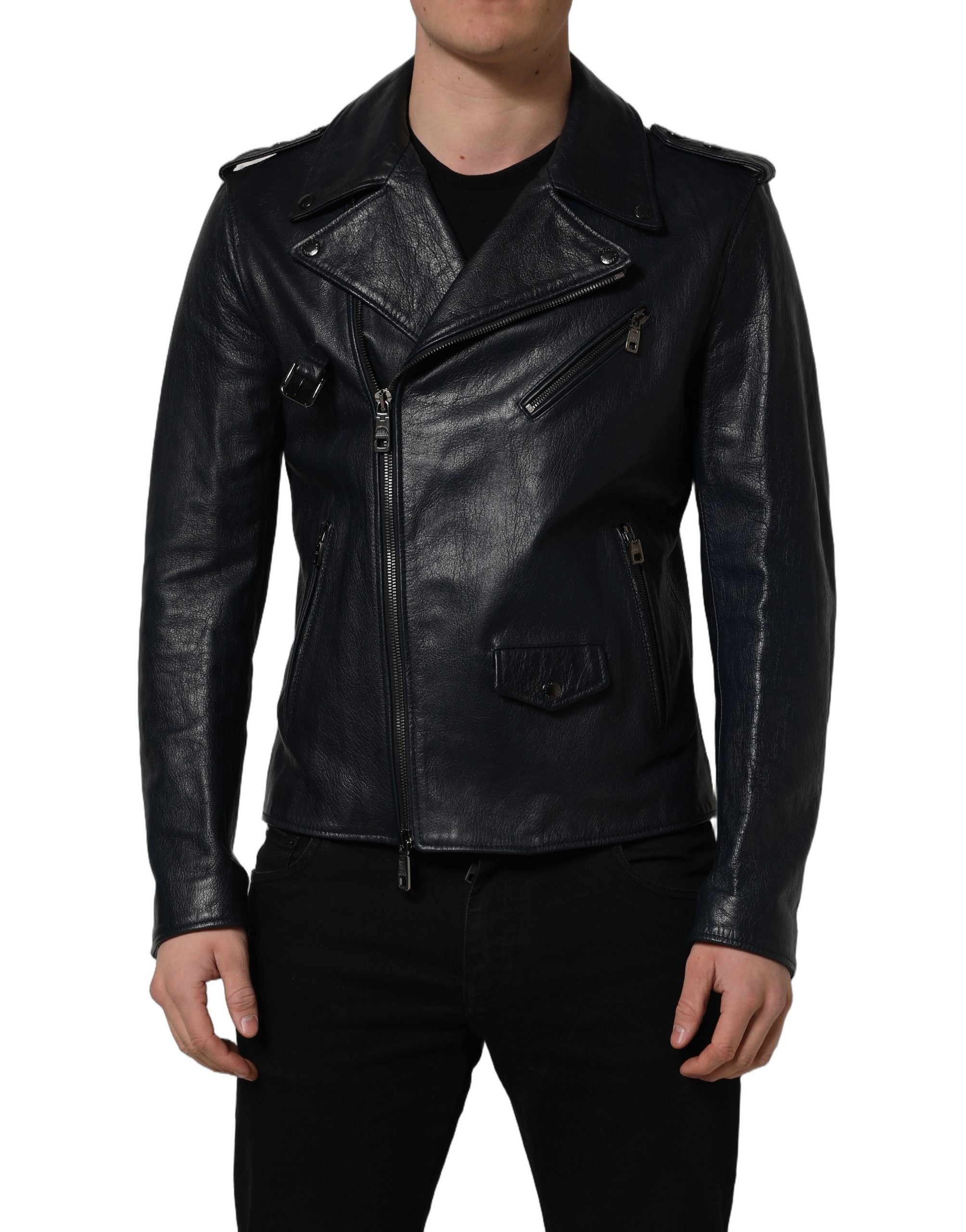 Black Leather Men Biker Coat Goatskin Jacket