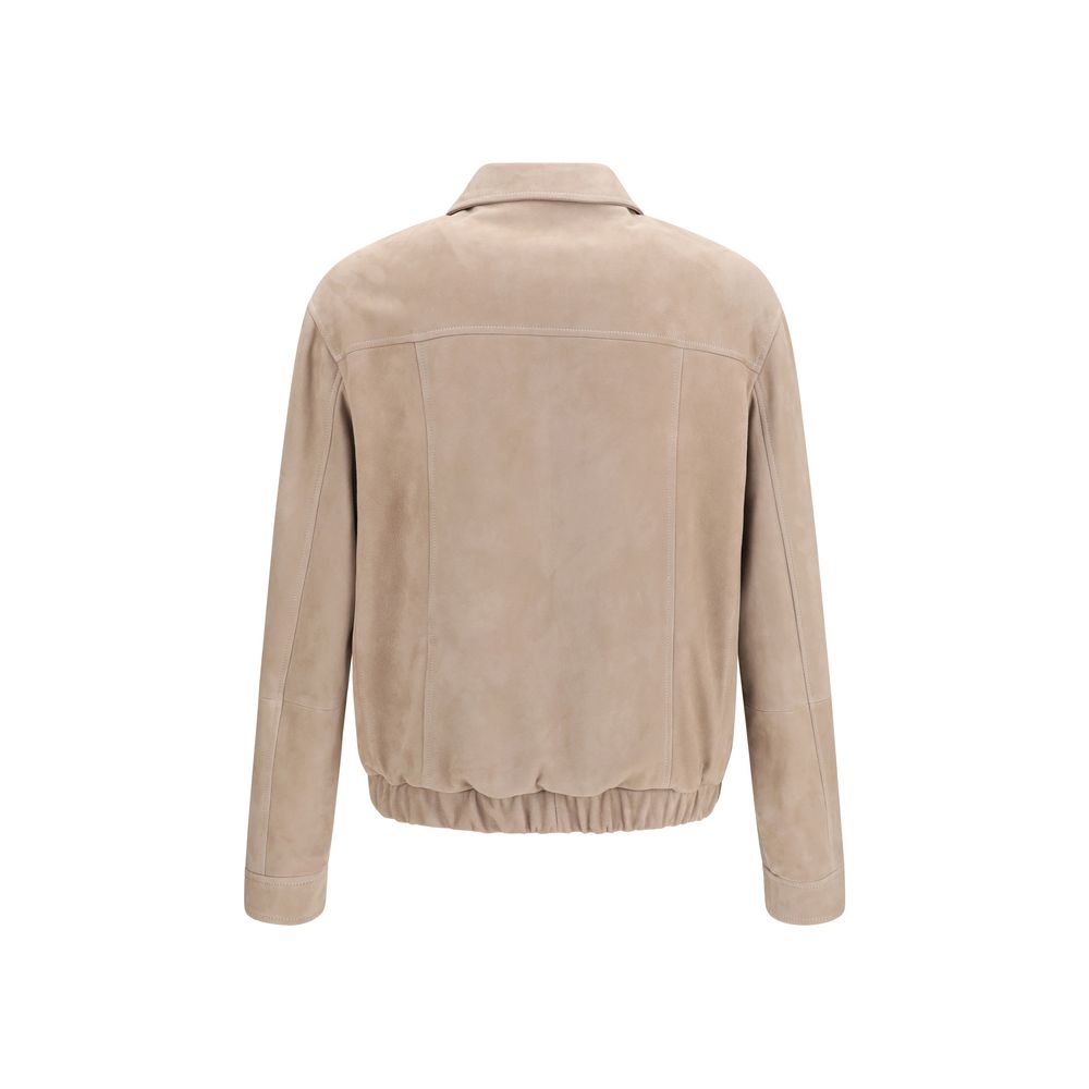 Beige Calf Leather Bos Taurus Leather Jacket