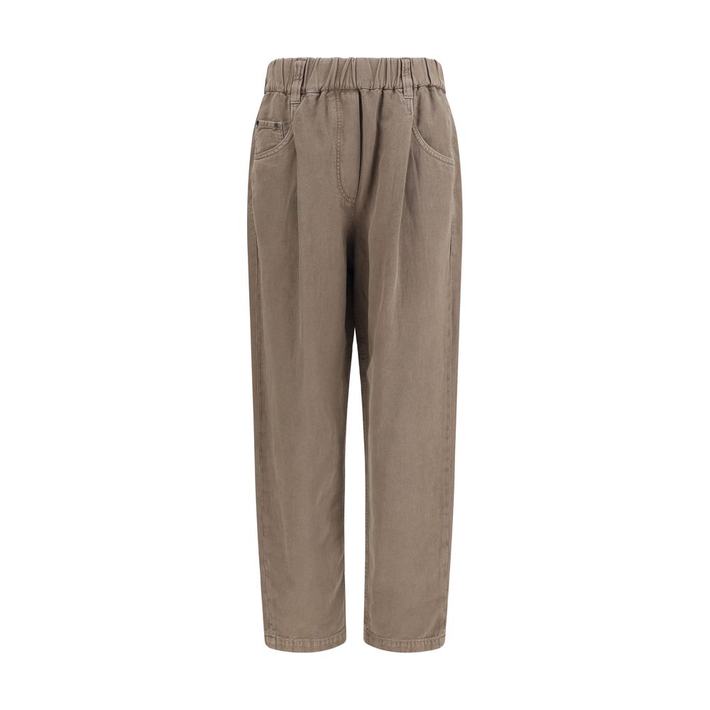 Beige Cotton Casual Pants
