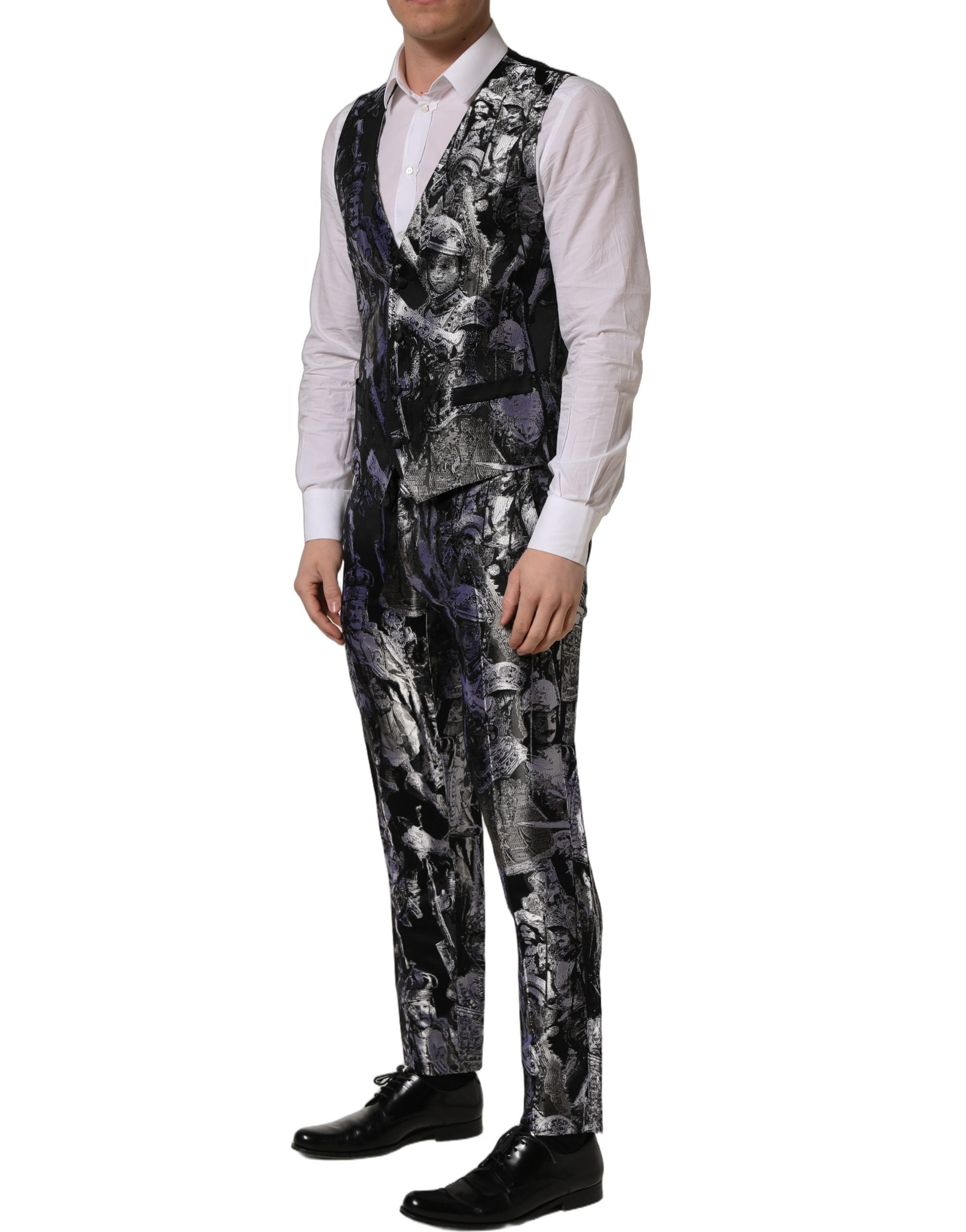Black Jacquard Slim Fit Formal 3 Piece Suit