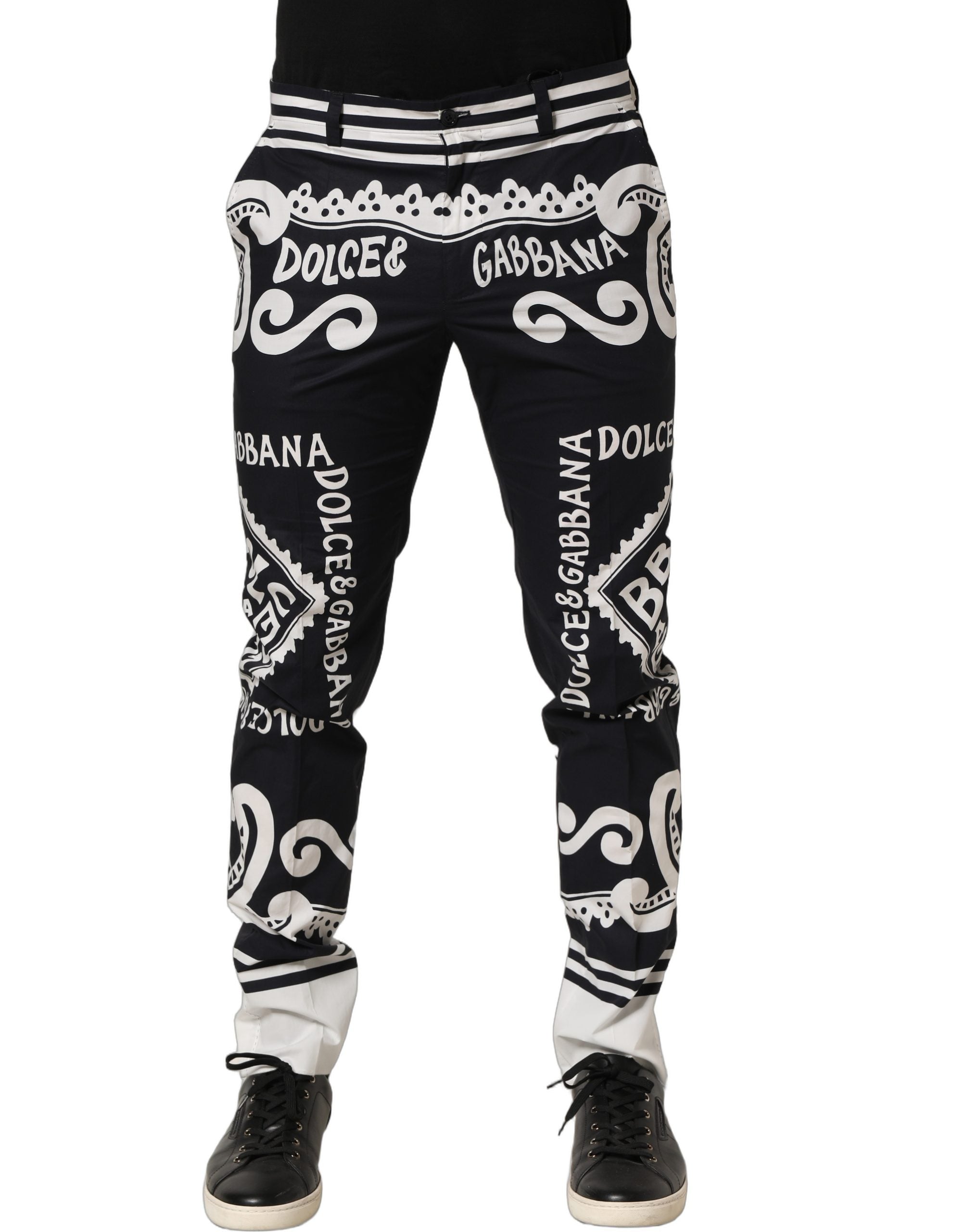 Black Cotton Poplin MarinaPrint Trouser Pants