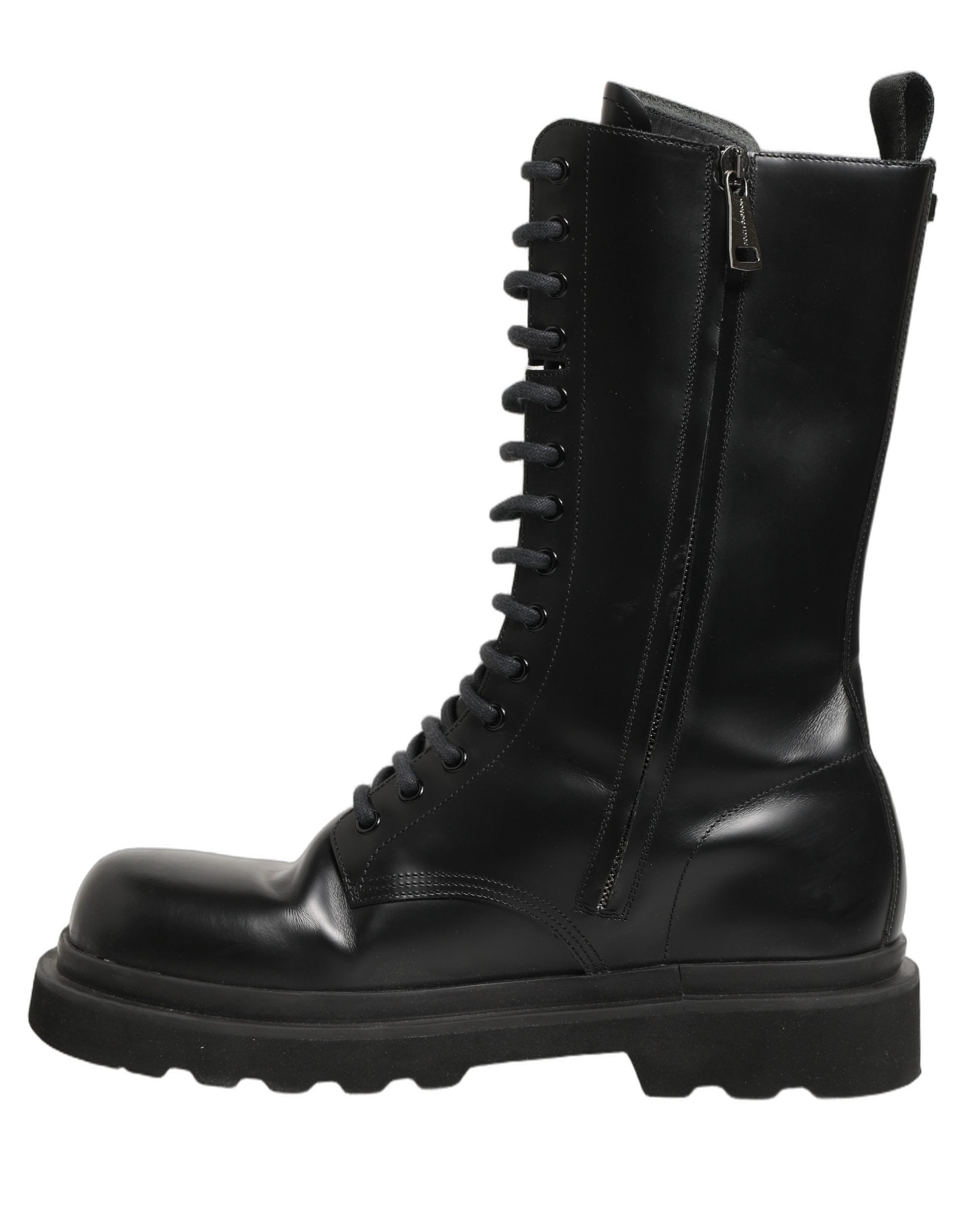 Black Leather Lace Up Men Combat Boots Shoes