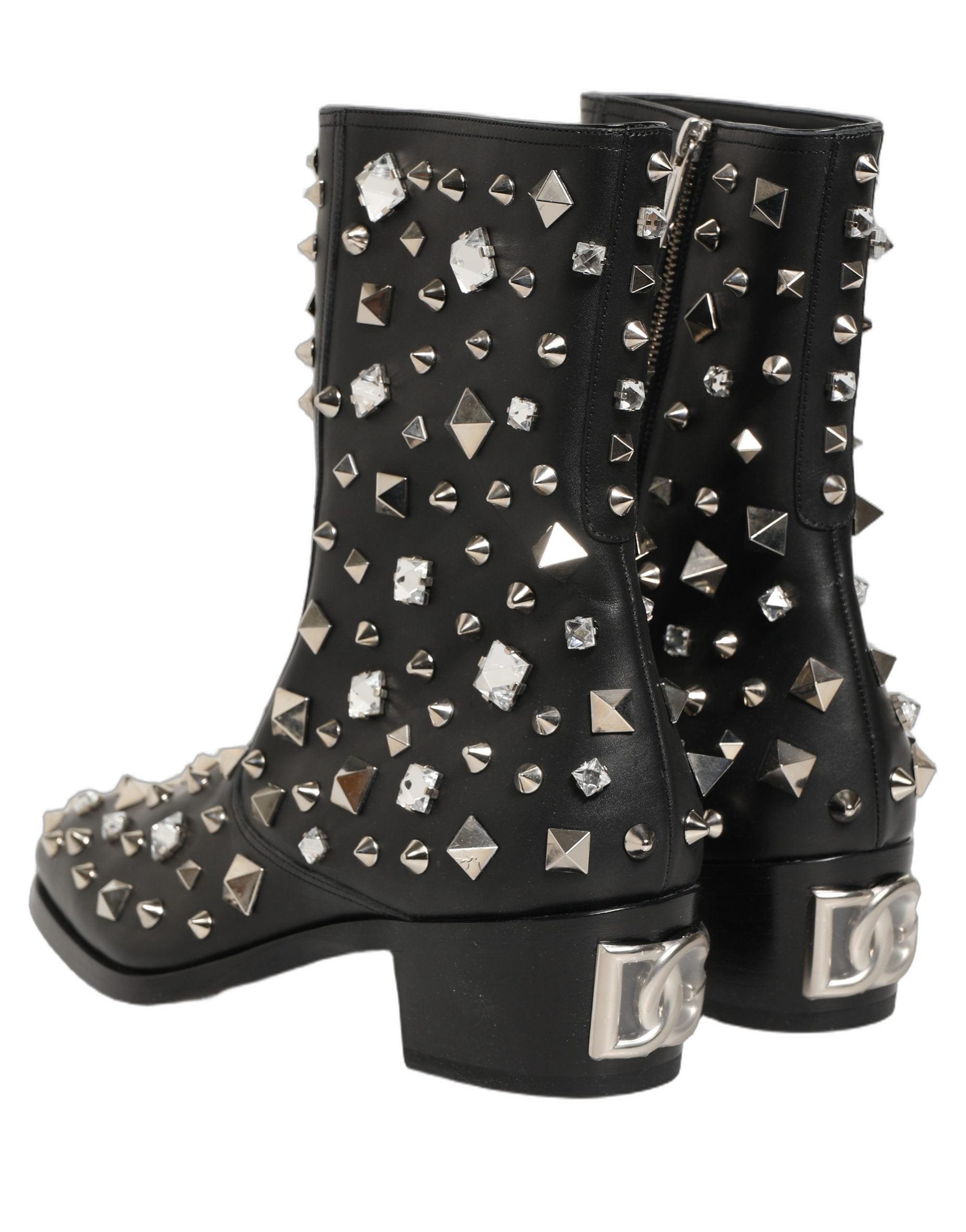 Black Crystal Embellished Short Boots Shoes