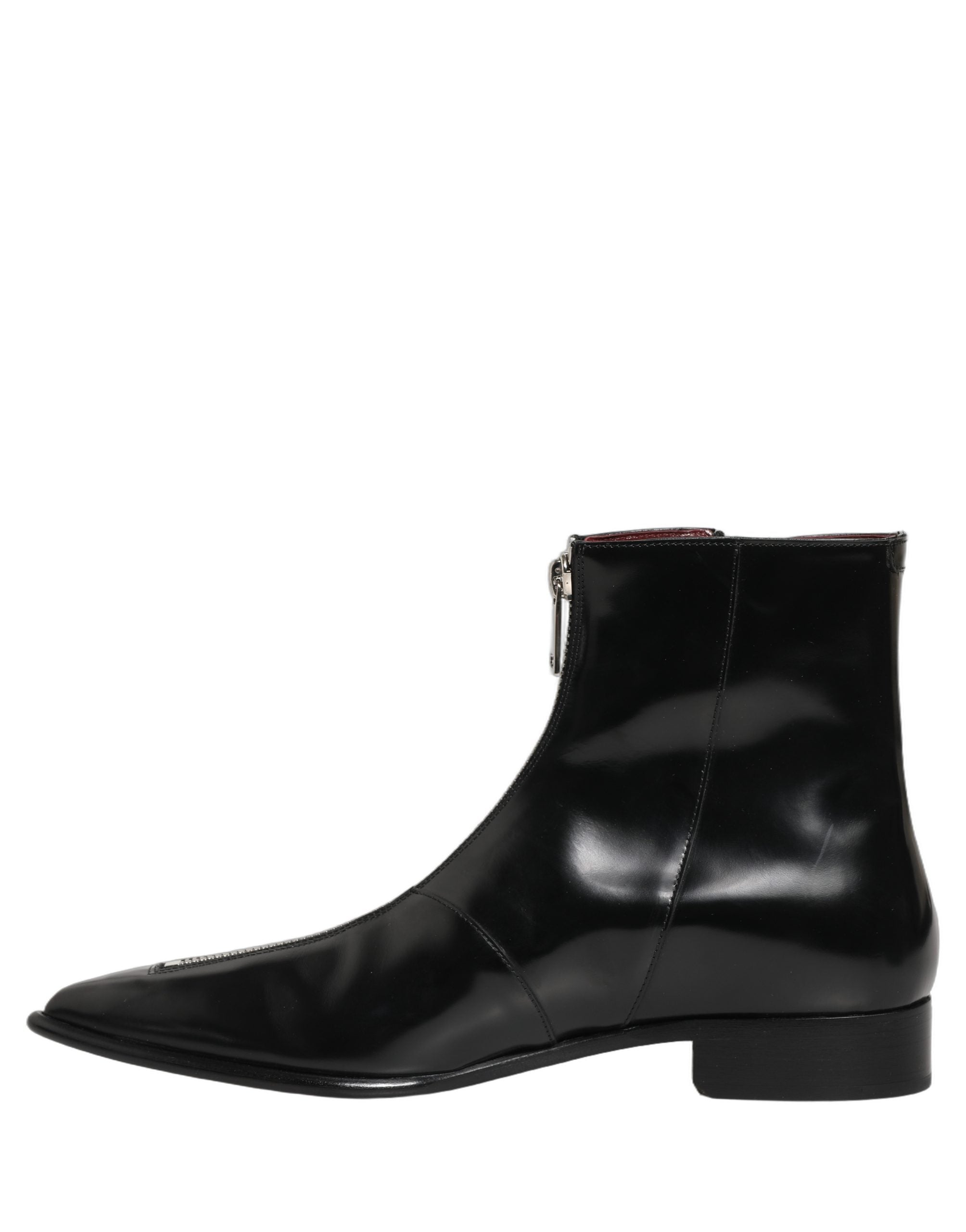 Black Leather Zipper Mid Calf Men Boots Shoes