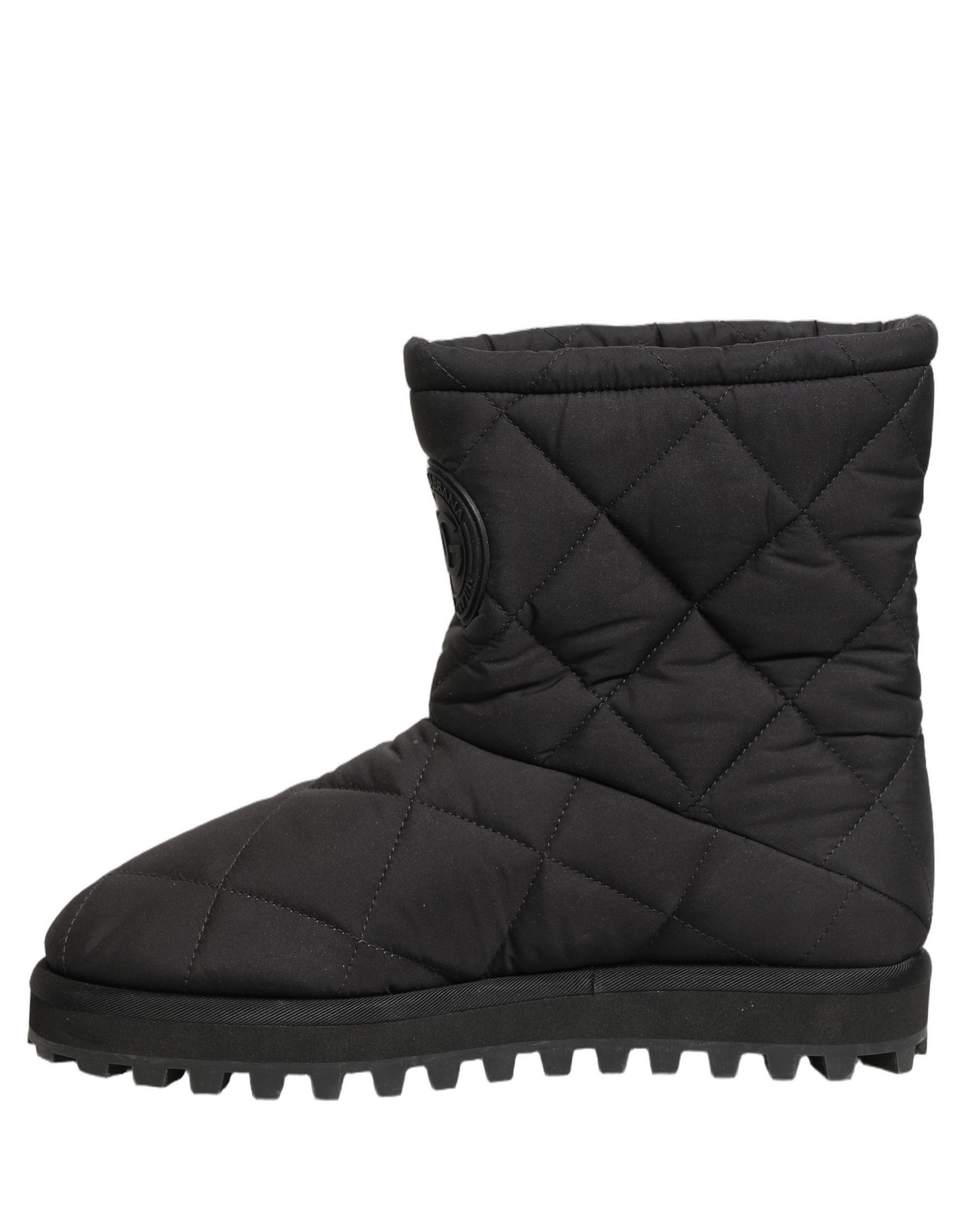 Black Quilted Effect Mid Calf Boots Shoes