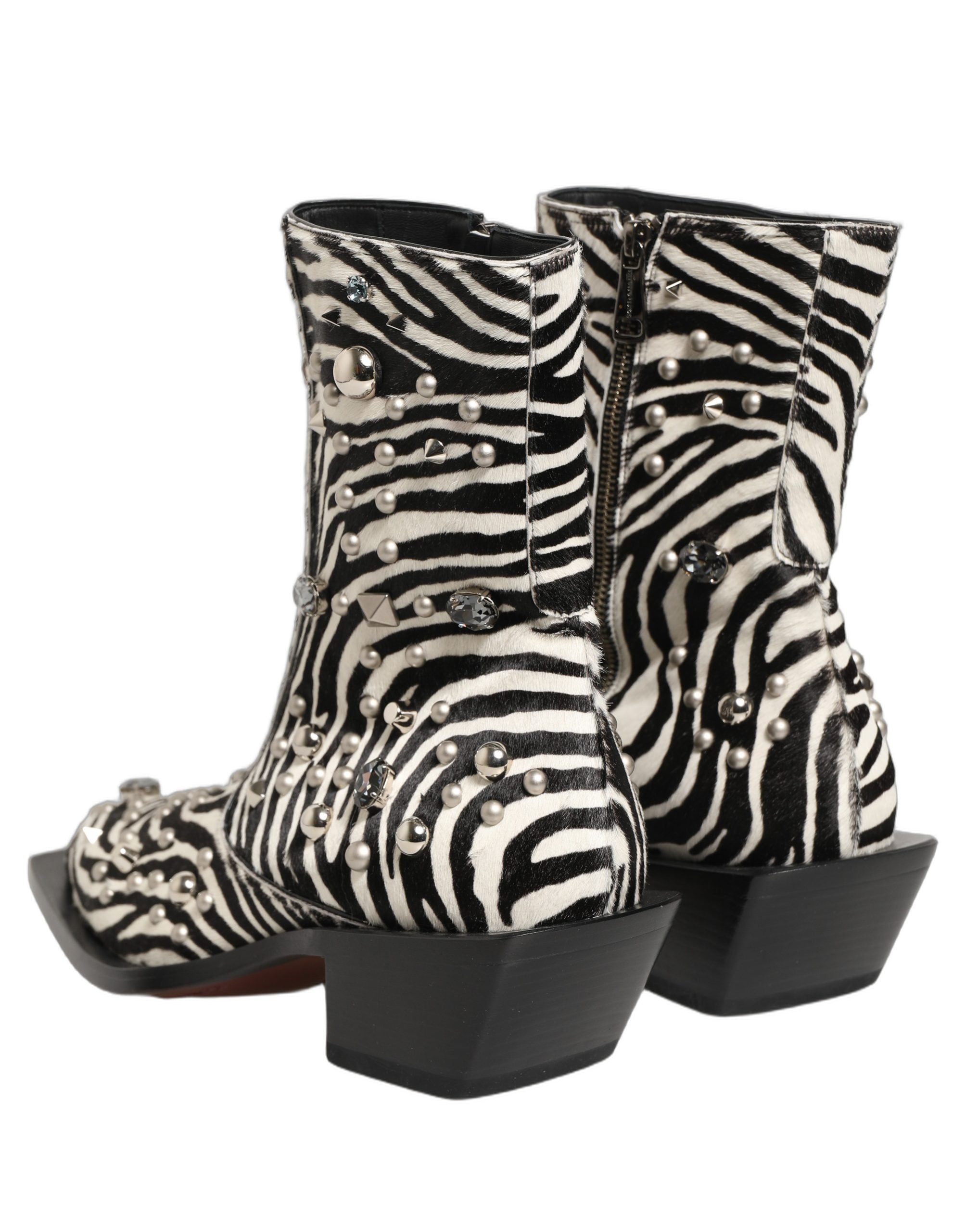 Black White Zebra Embellished Boots Shoes