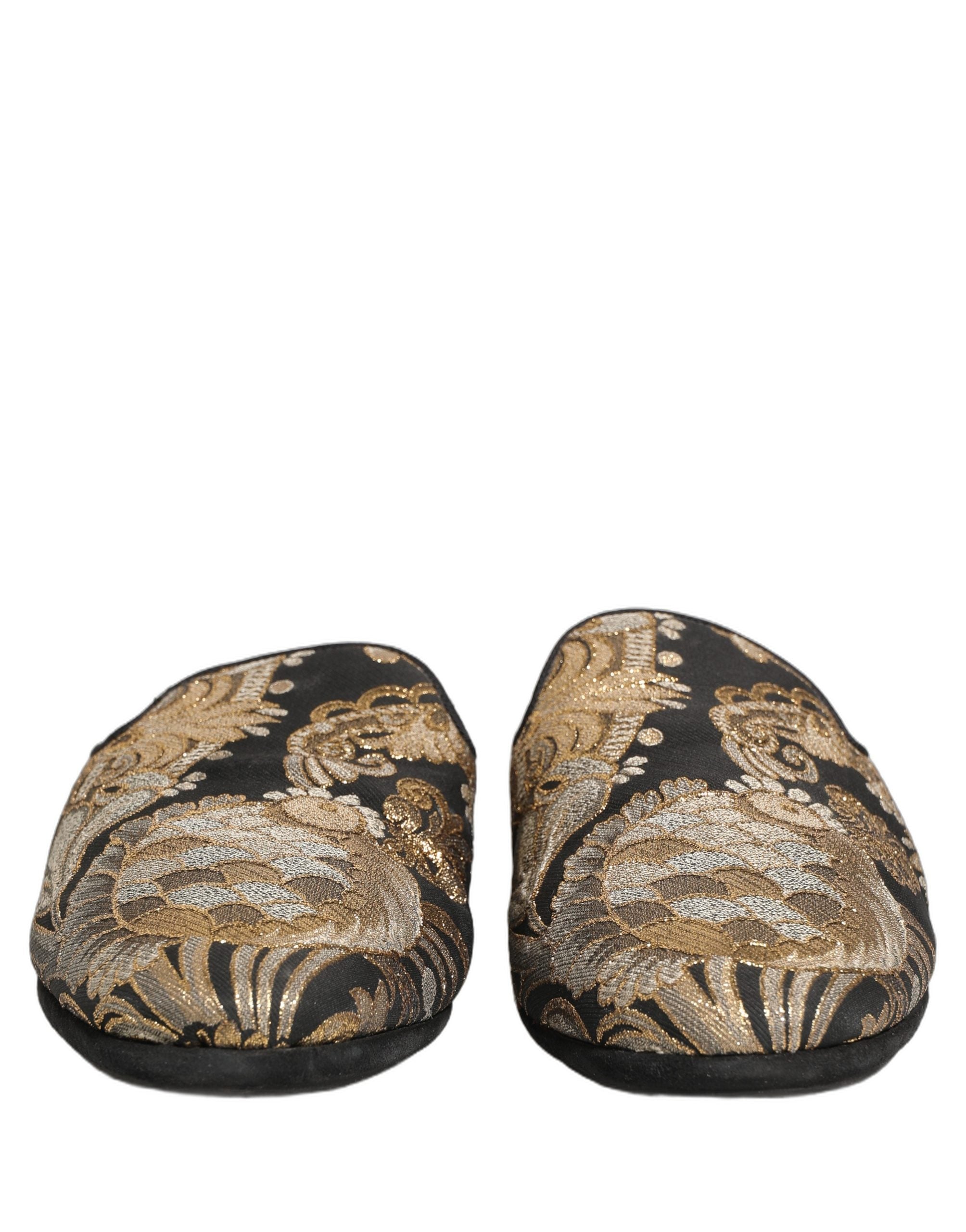 Black Floral Jacquard Flats Sandals Men Shoes