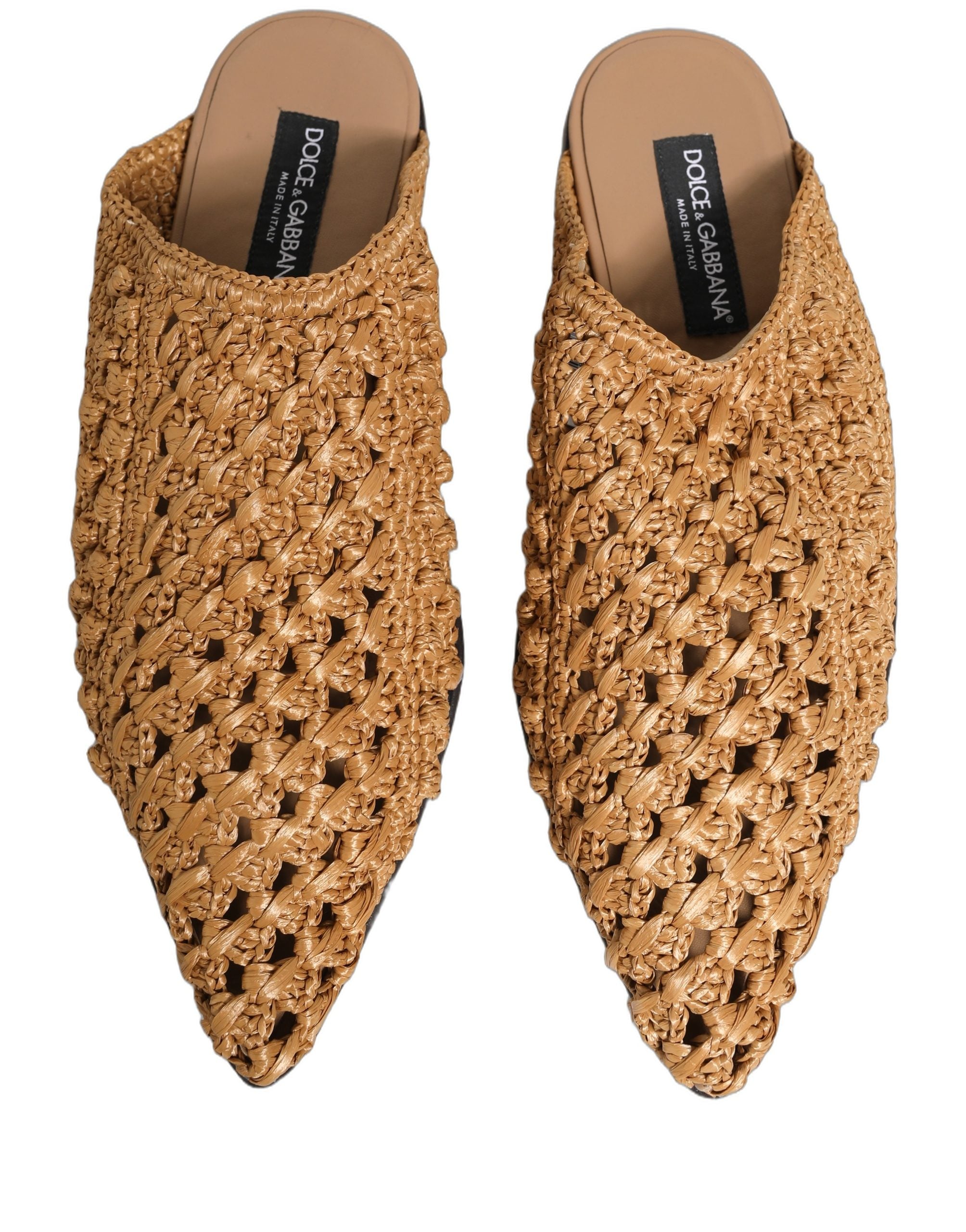 Beige Woven Straw Slides Sandals Flats Shoes