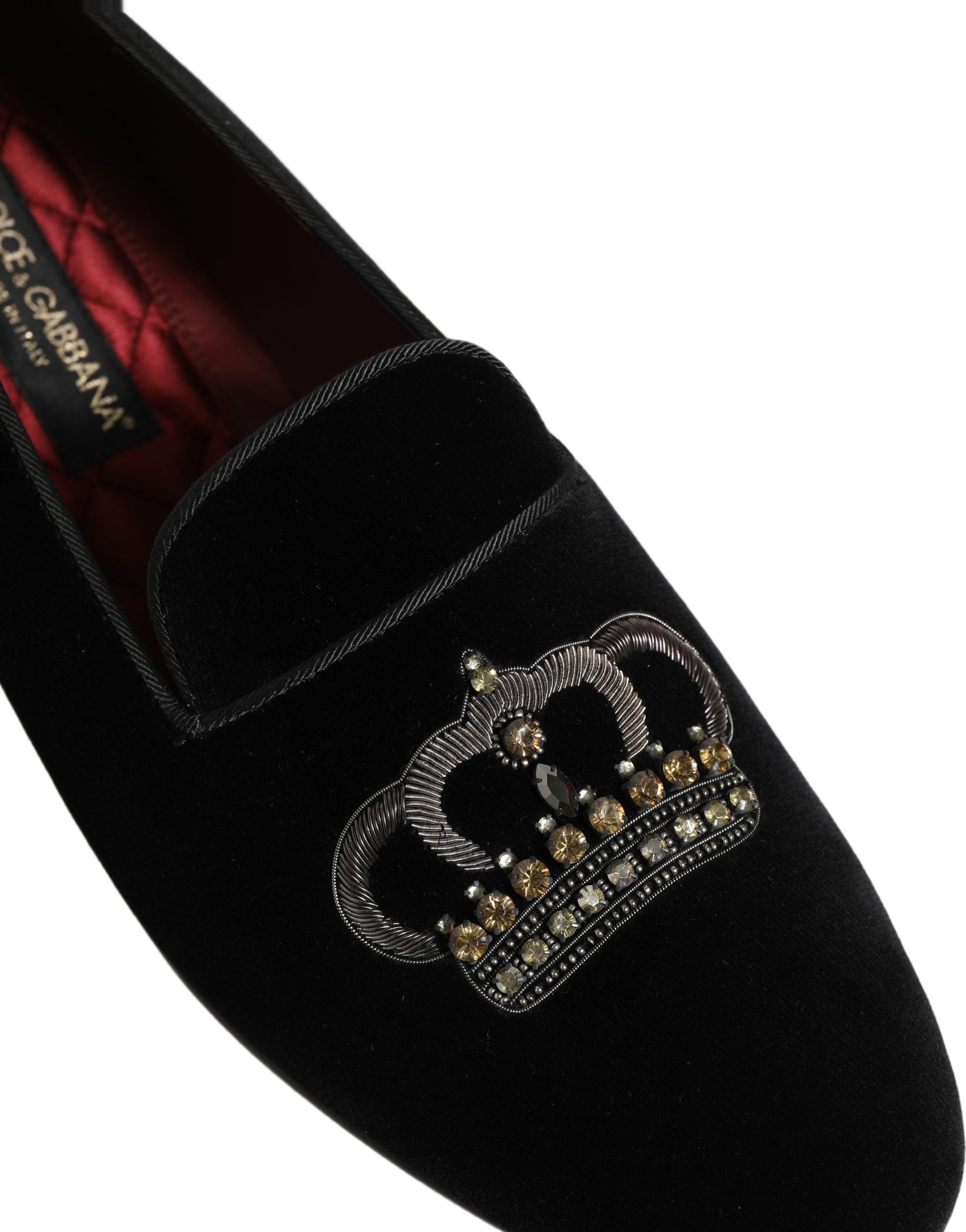 Black Crown Embellished Dress Loafers Shoes