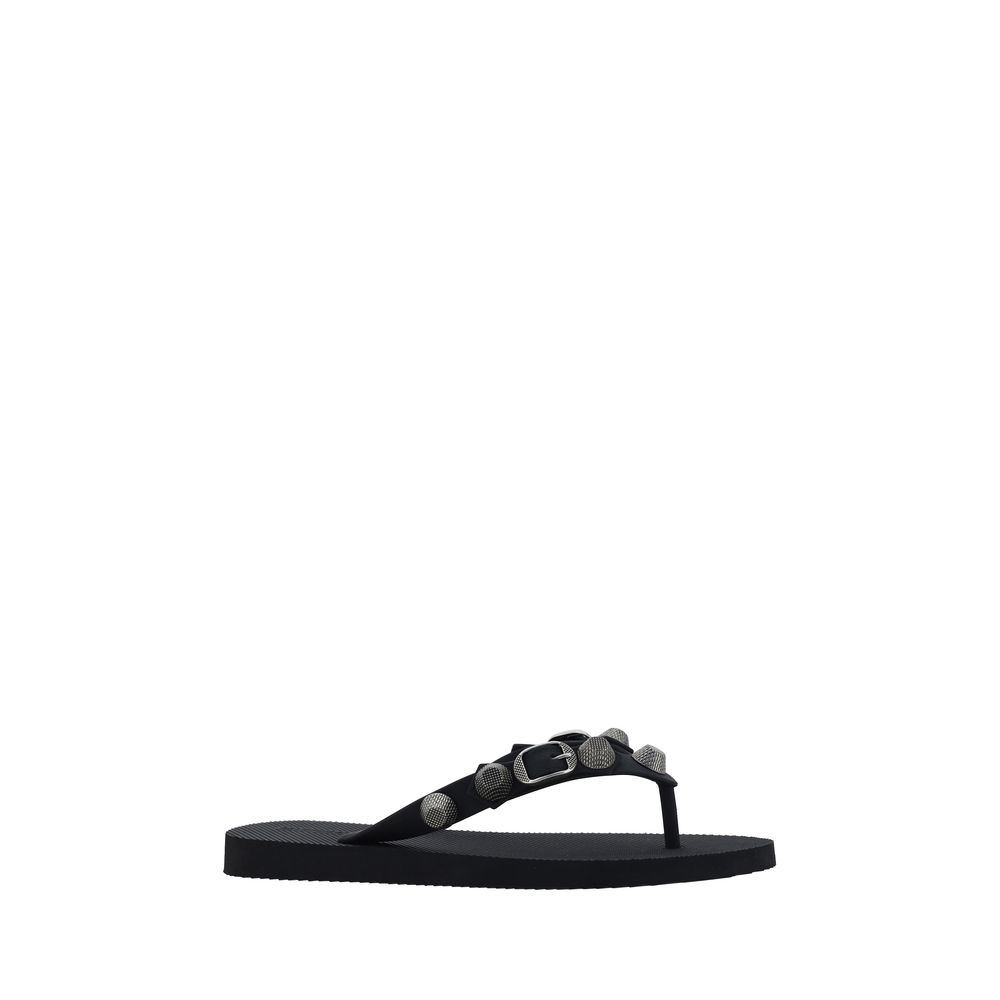 Black Polyester Flat Sandals