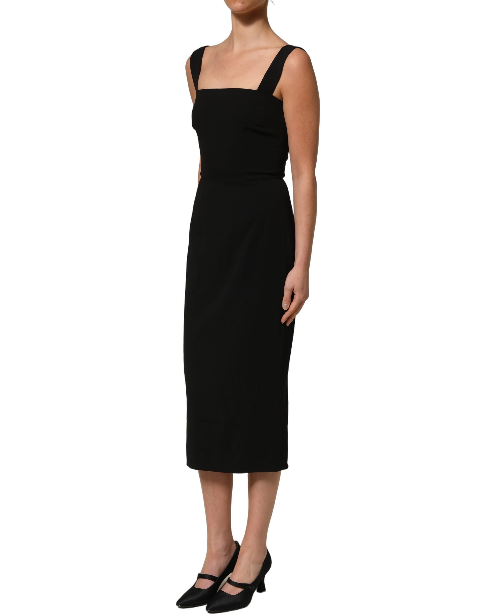 Black Viscose Stretch Sheath Midi Dress