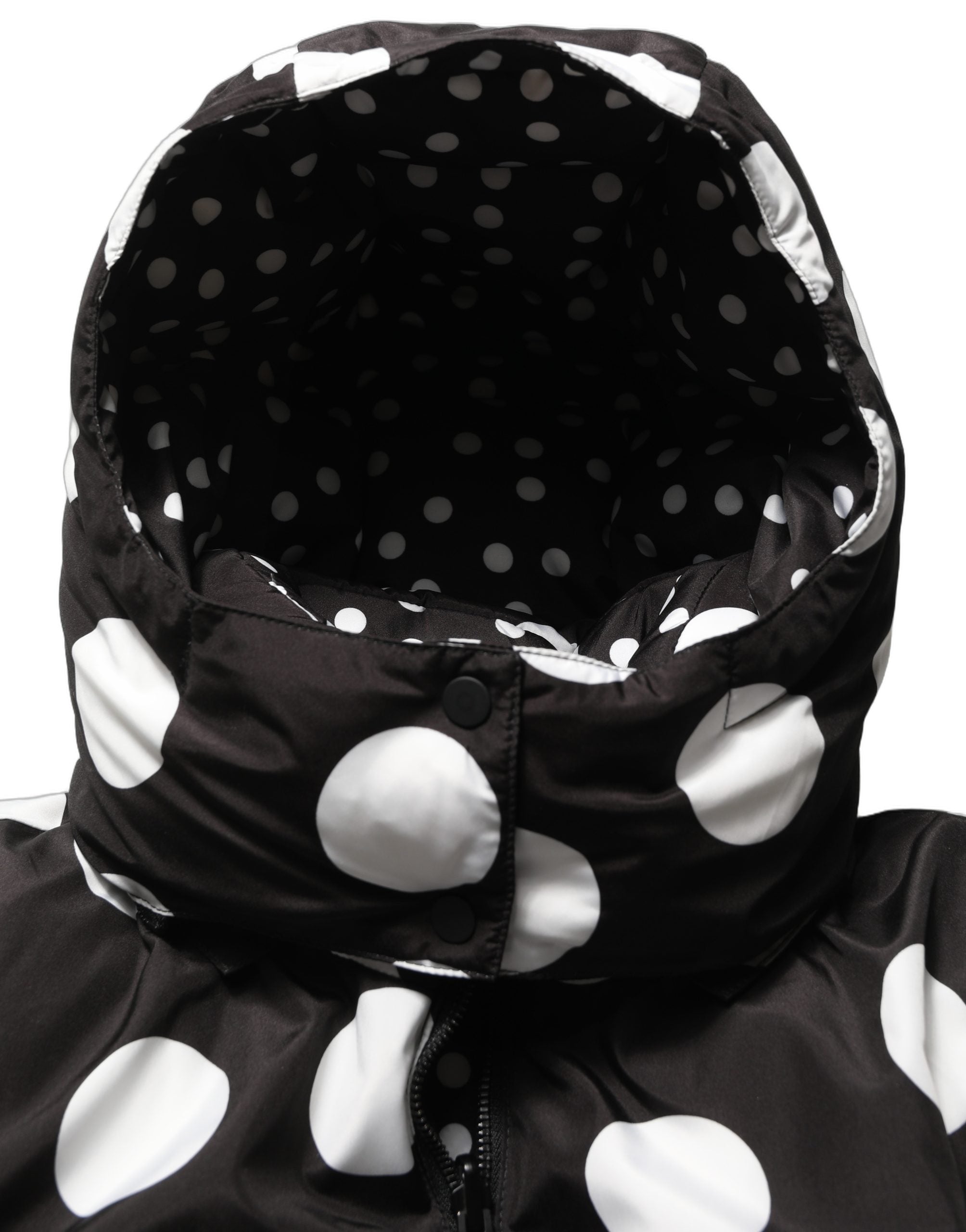 Black White Polka Dot Hooded Blouson Jacket