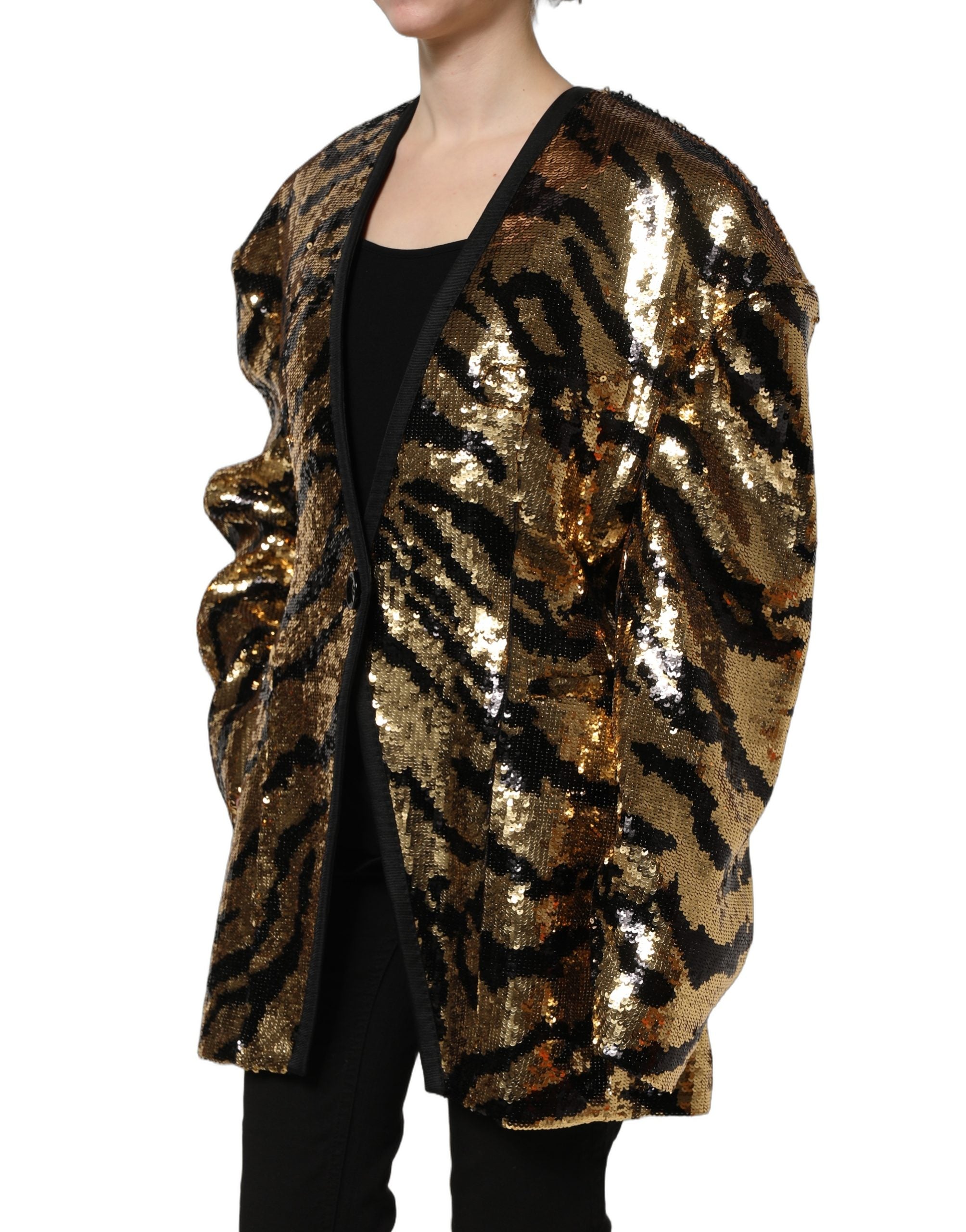 Black Gold Sequin Tiger Stripe Blazer Jacket