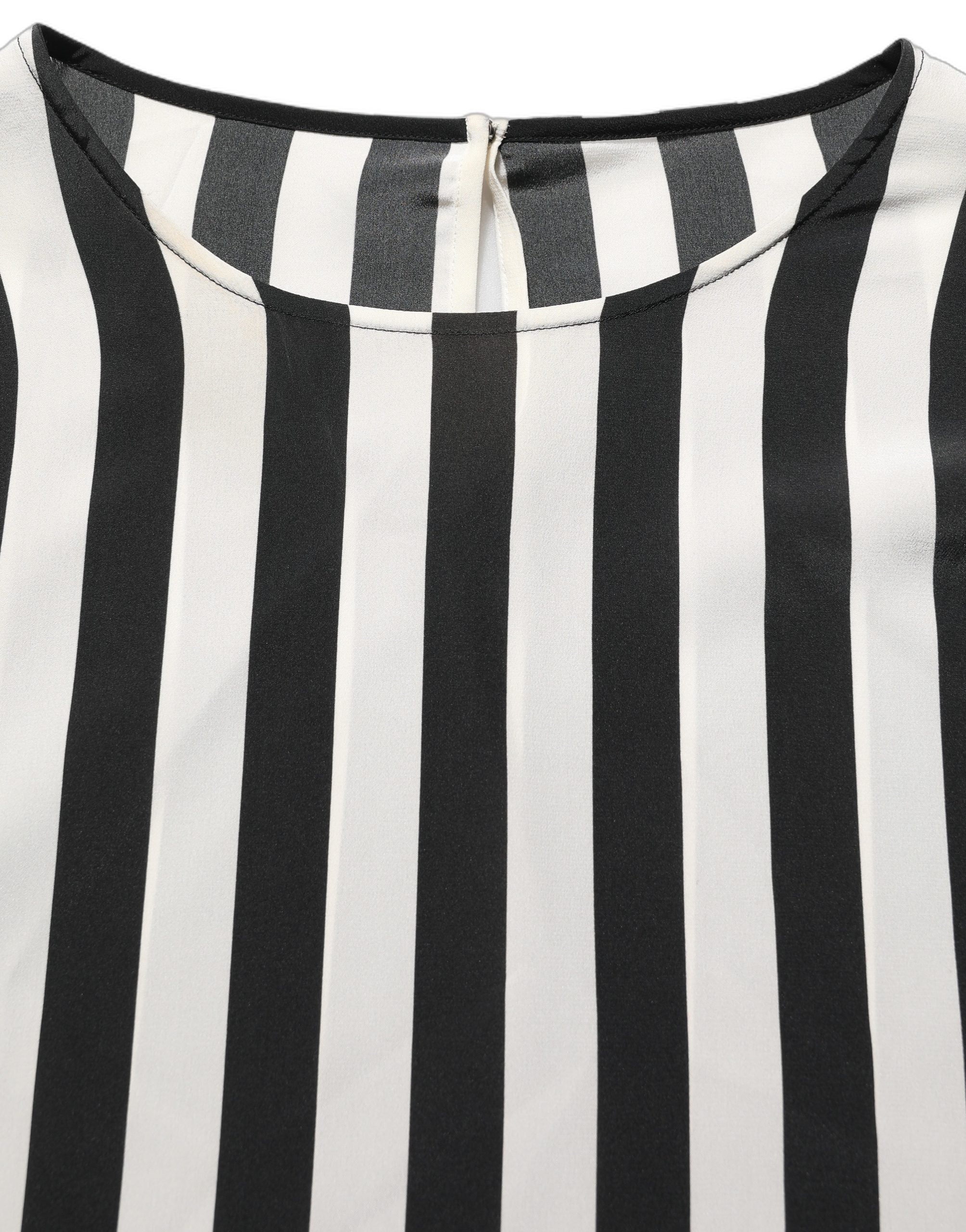 Black White Stripes Round Neck Blouse Top