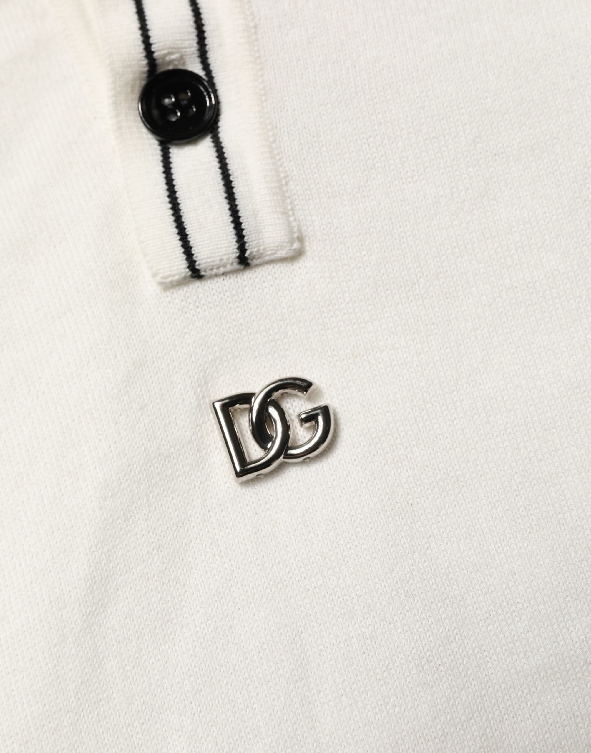 White Cotton Blend Men Polo Pullover Sweater