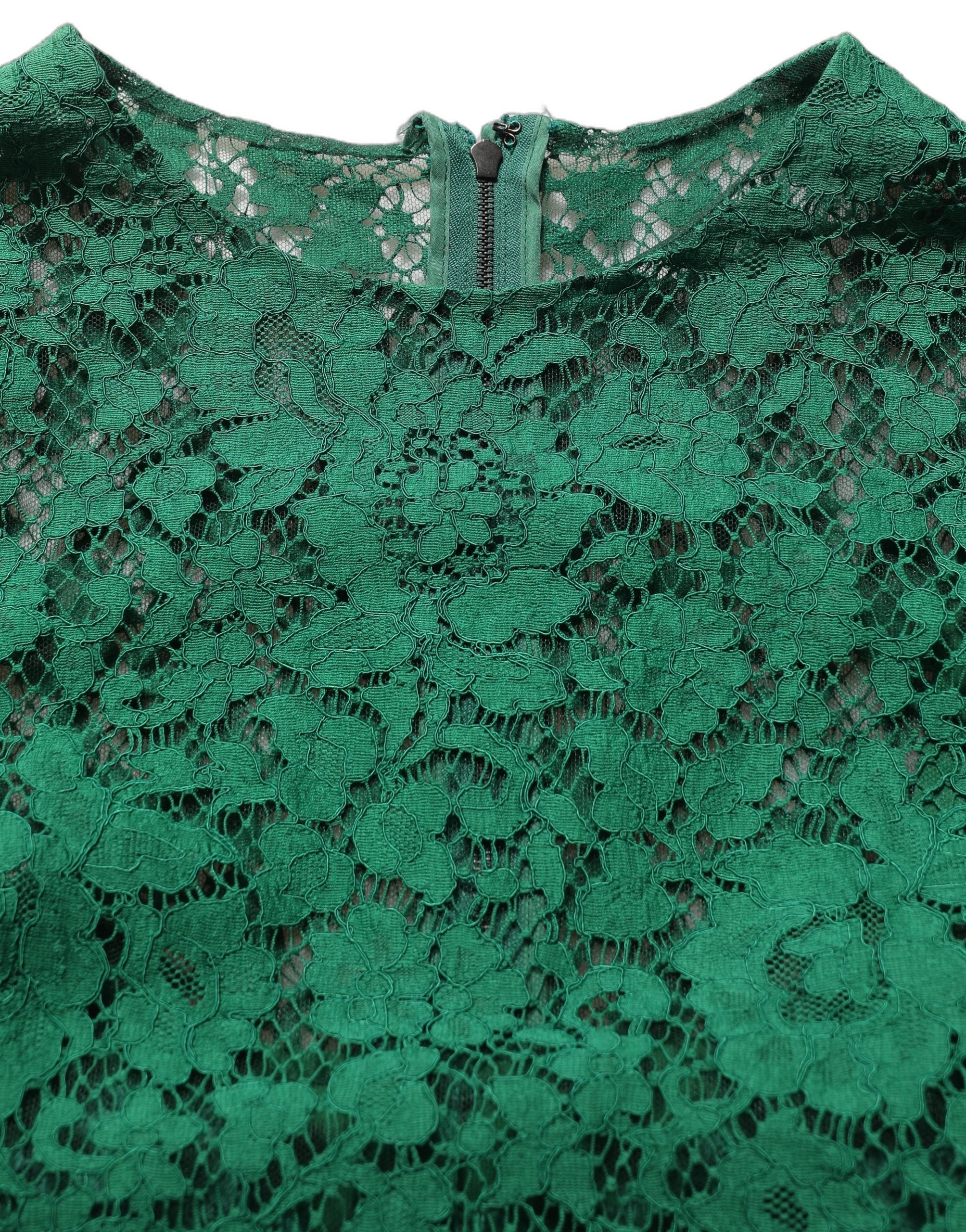 Green Floral Lace Round Neck Blouse Top
