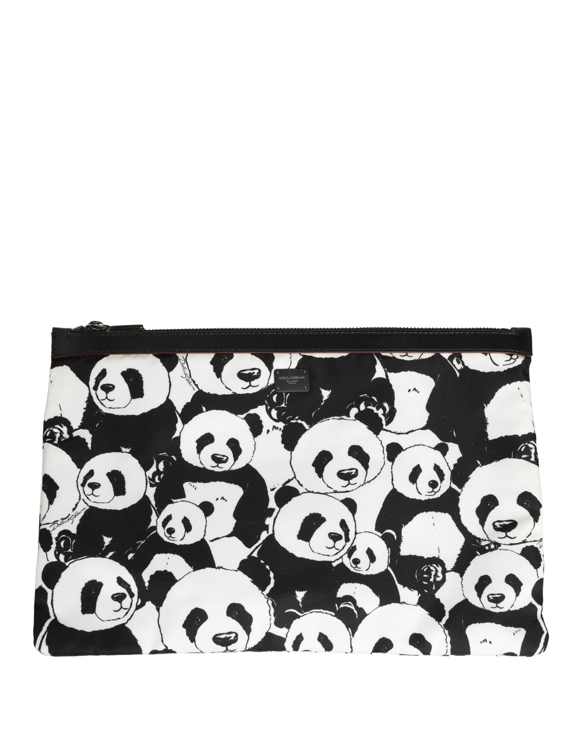 Black White Panda Print Nylon Clutch Men Pouch Borse Bag