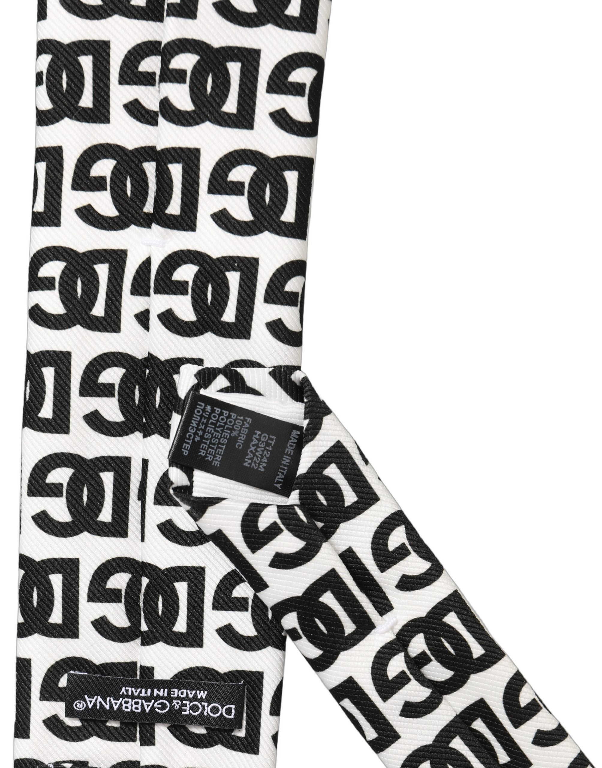 White Black Logo Monogram Wide Adjustable Men Necktie Tie