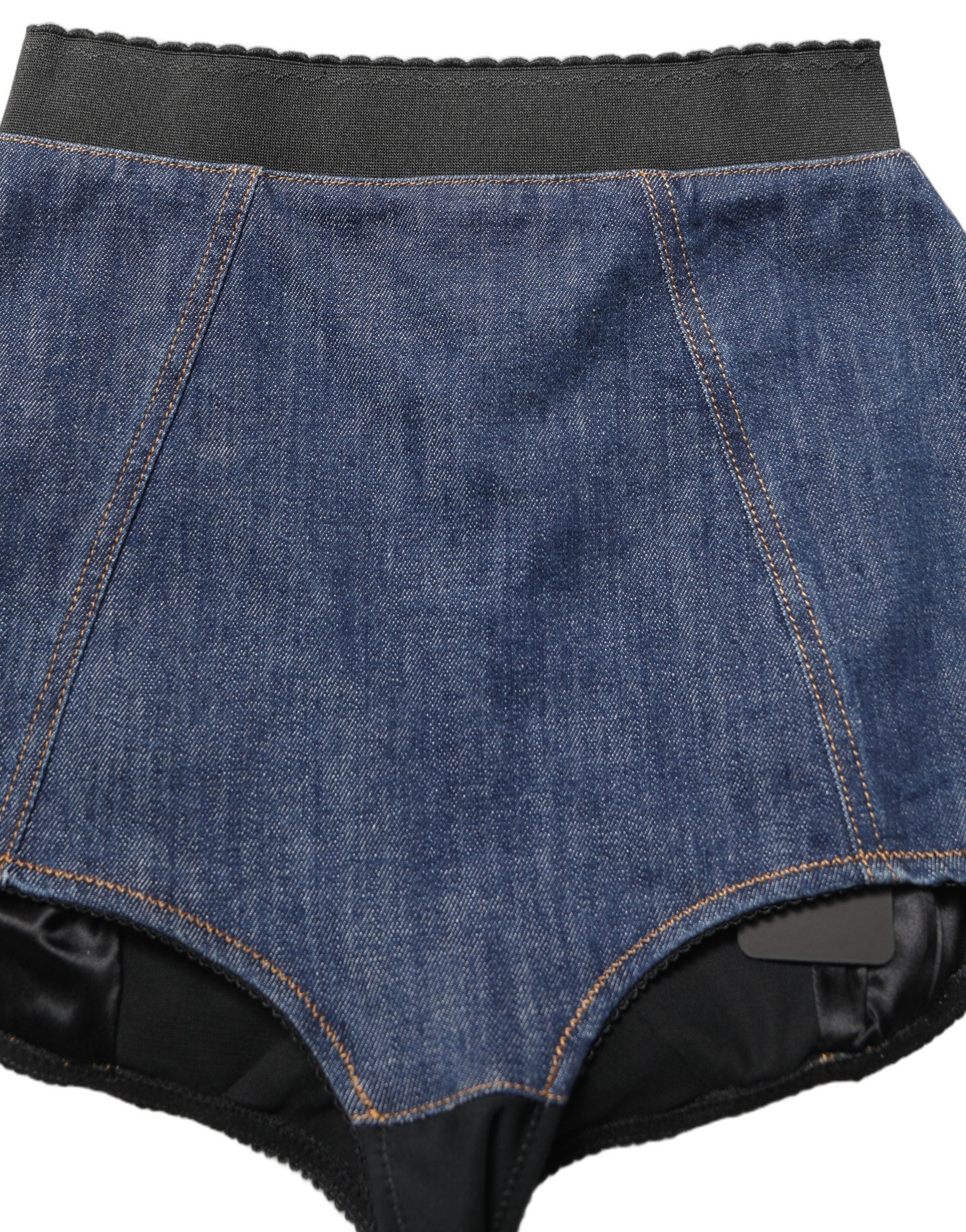 Blue Cotton High Waist Denim Hotpants Shorts