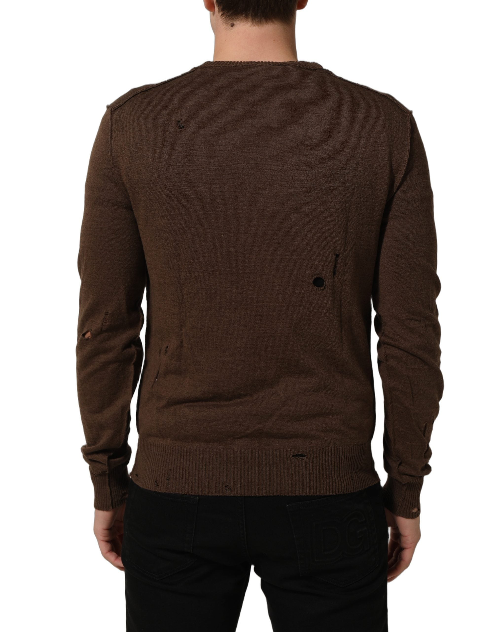 Brown Flax Buttoned V-neck Pullover Sweater