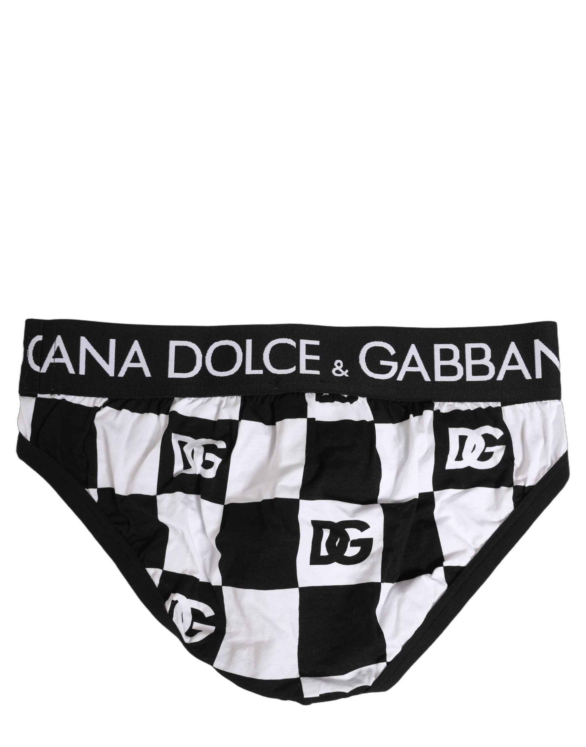 Black White Logo Checkered Midi Brief Underwear