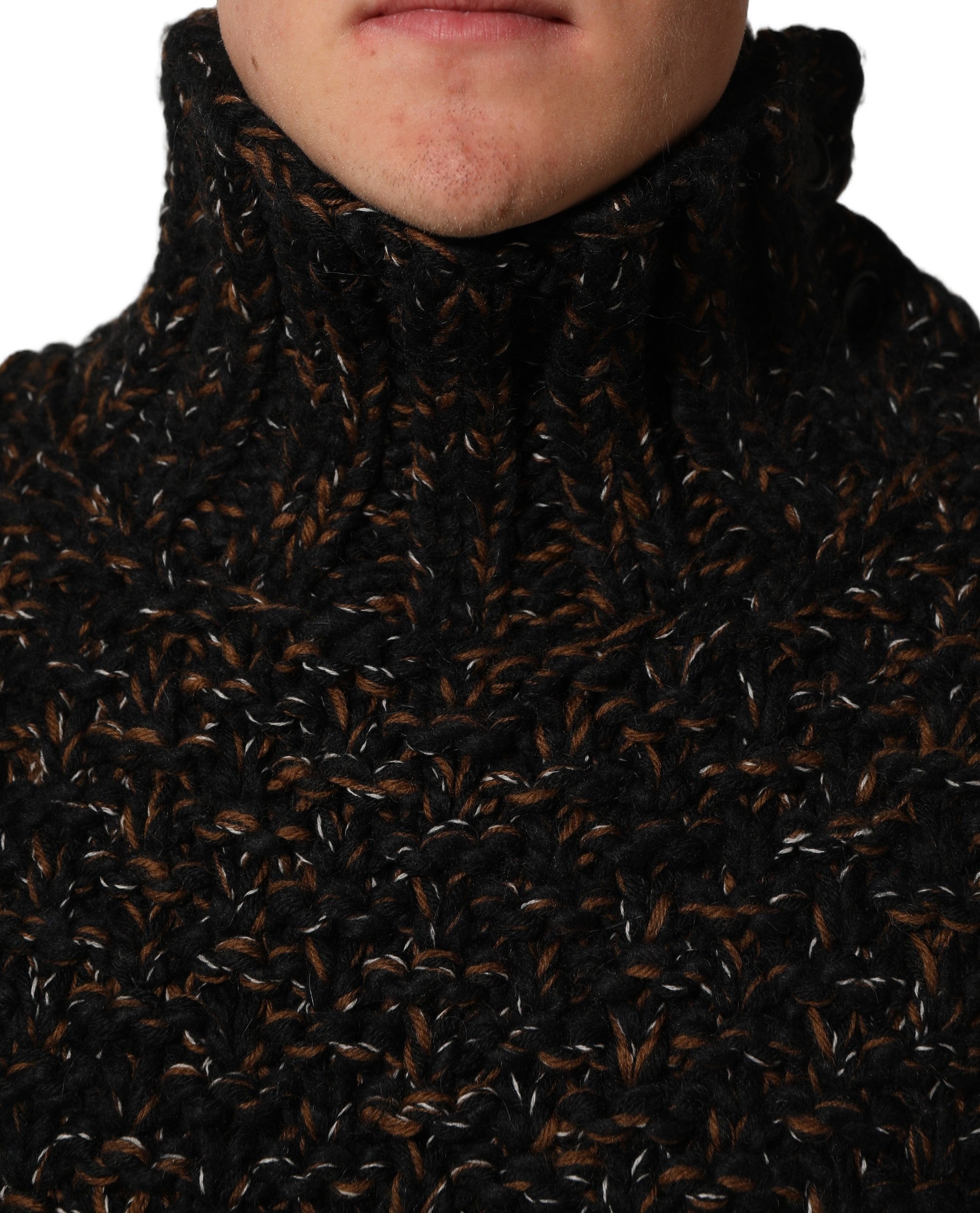 Brown Wool Knit Turtleneck Pullover Sweater