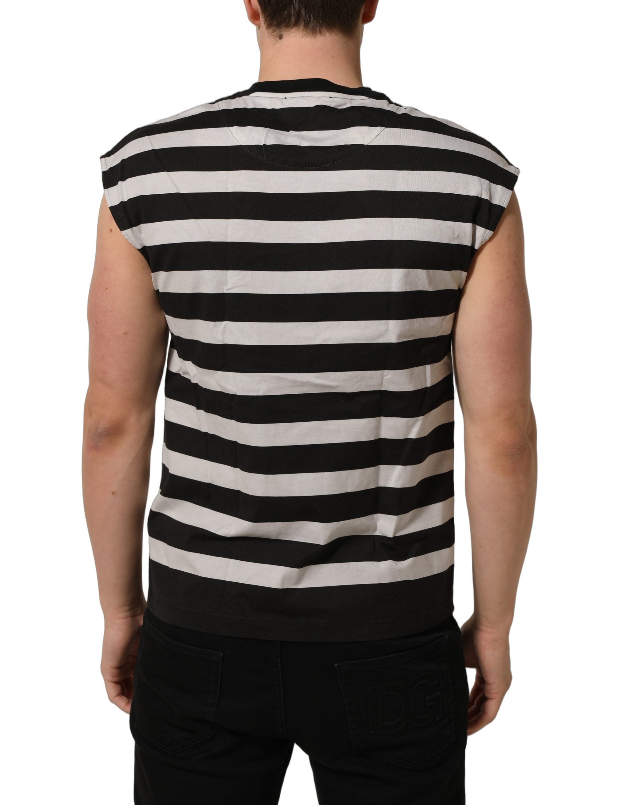 Black White Stripes Cotton Sleeveless T-shirt
