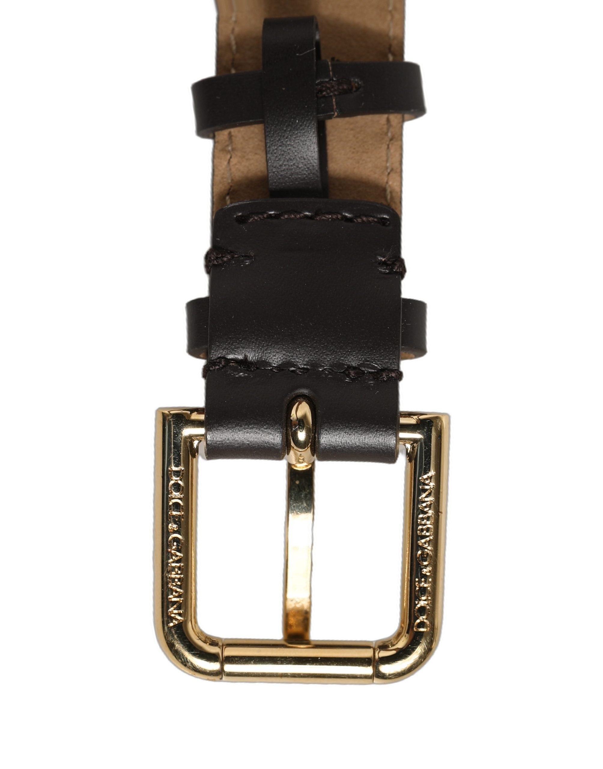 Black Calfskin Leather Gold Buckle Belt Strap Bracelet