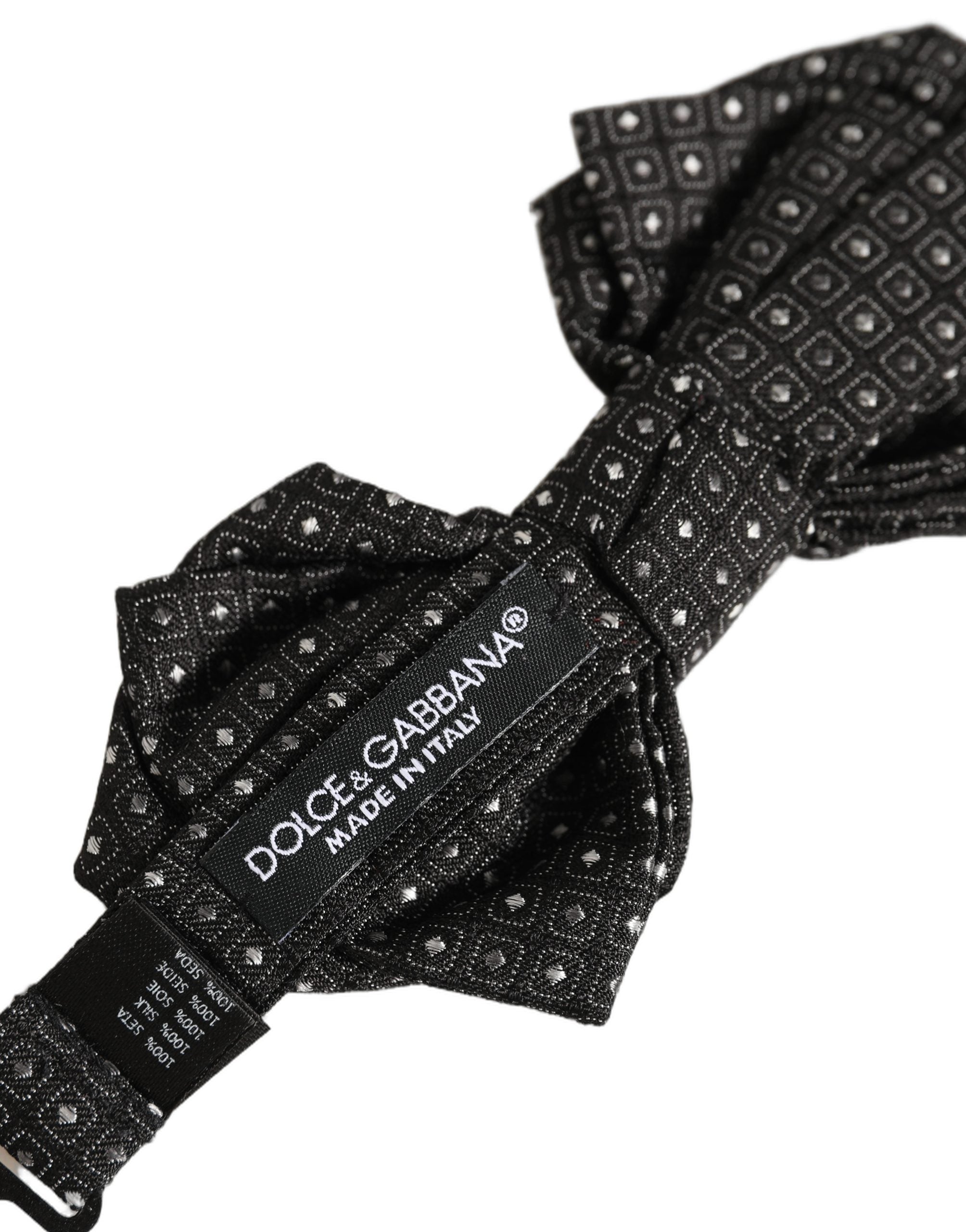 Men Black Polka Dot Silk Adjustable Neck Papillon Bow Tie