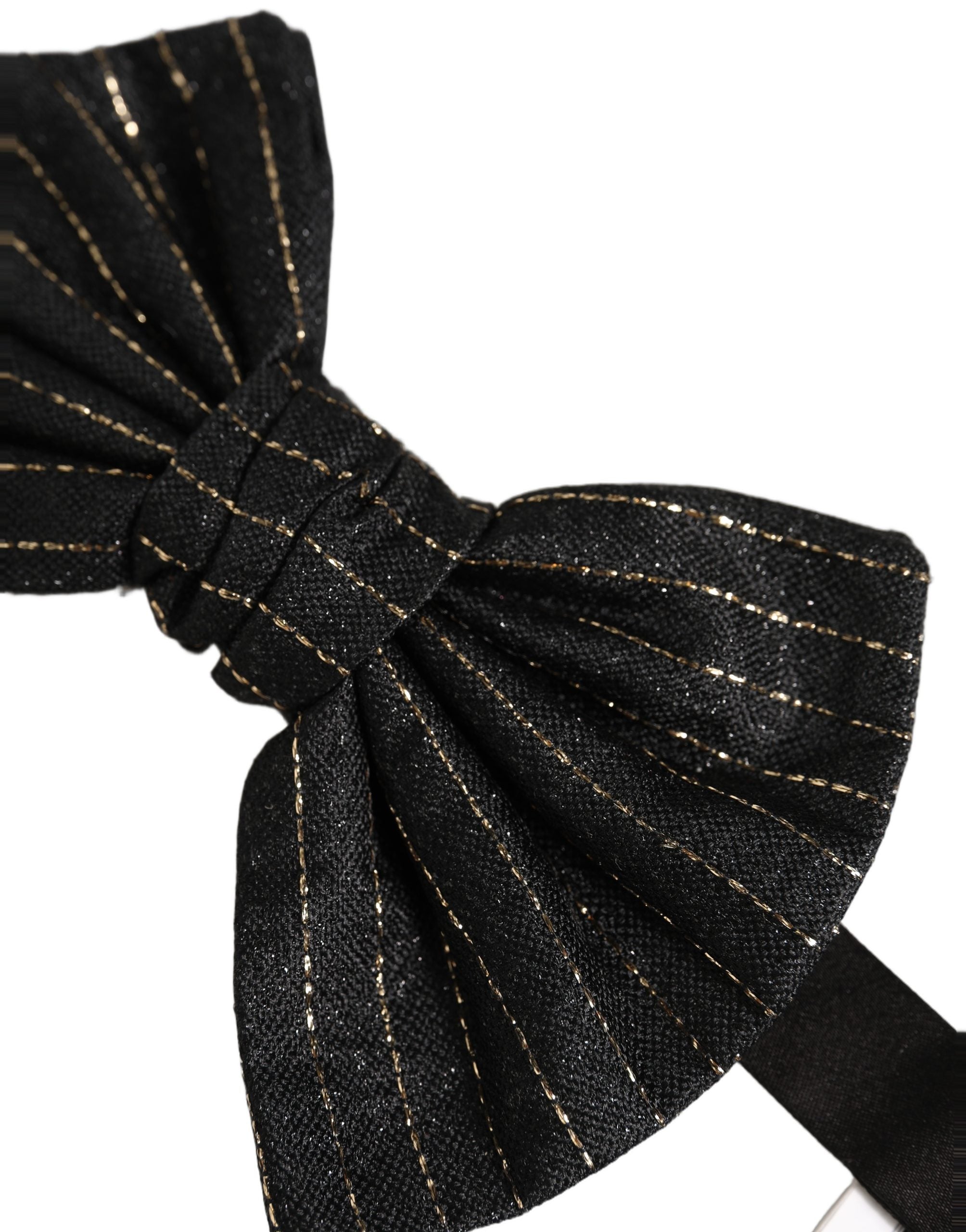 Men Black Pinstripe Silk Adjustable Neck Papillon Bow Tie
