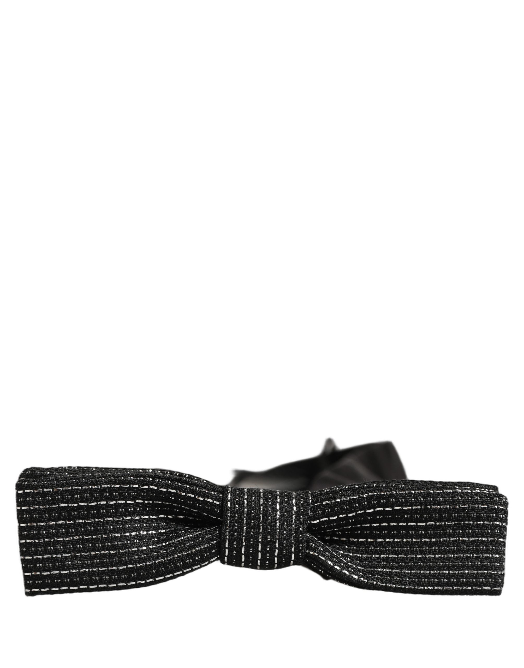 Men Black Silver Ribbed Adjustable Neck Papillon  Bow Tie