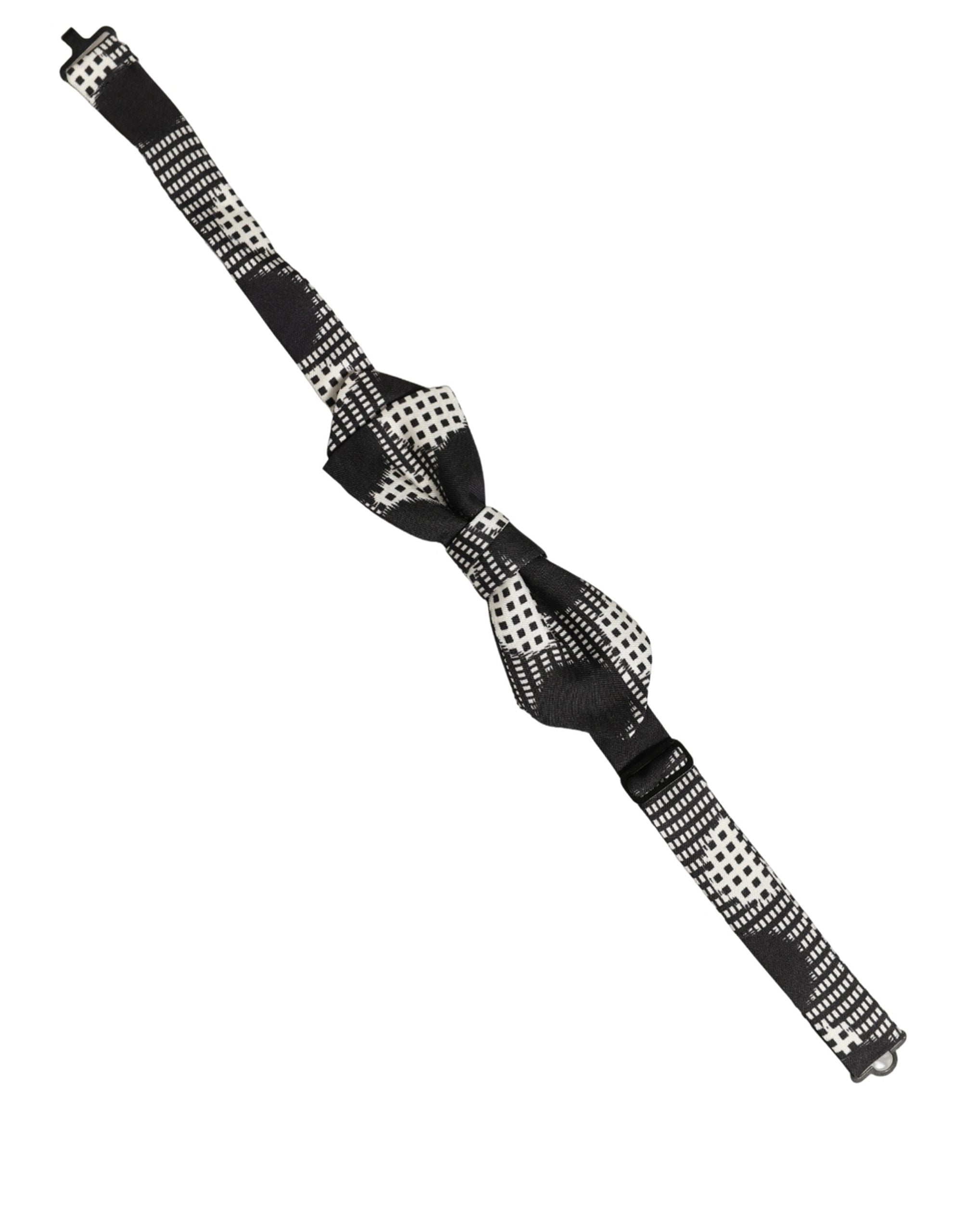 Black White Checkered Adjustable Neck Papillon Bow Tie